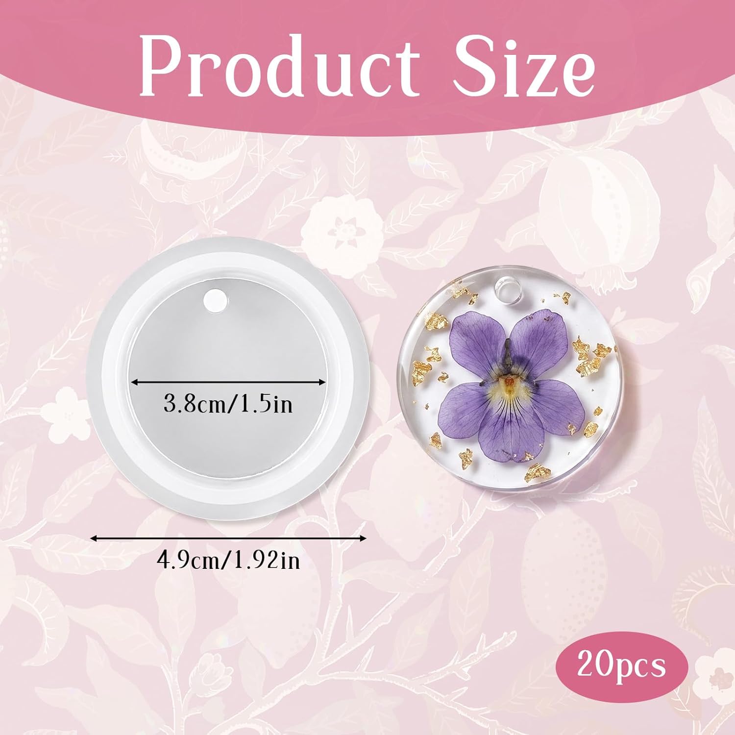 20 Pcs Resin Circle Molds 1.5 Inch Round Keychain Silicone Mold Circle Grip Mold Drilled Round Earrings Pendant Molds for Epoxy Resin DIY Casting Crafts Keychain Jewelry Making Pet Tag