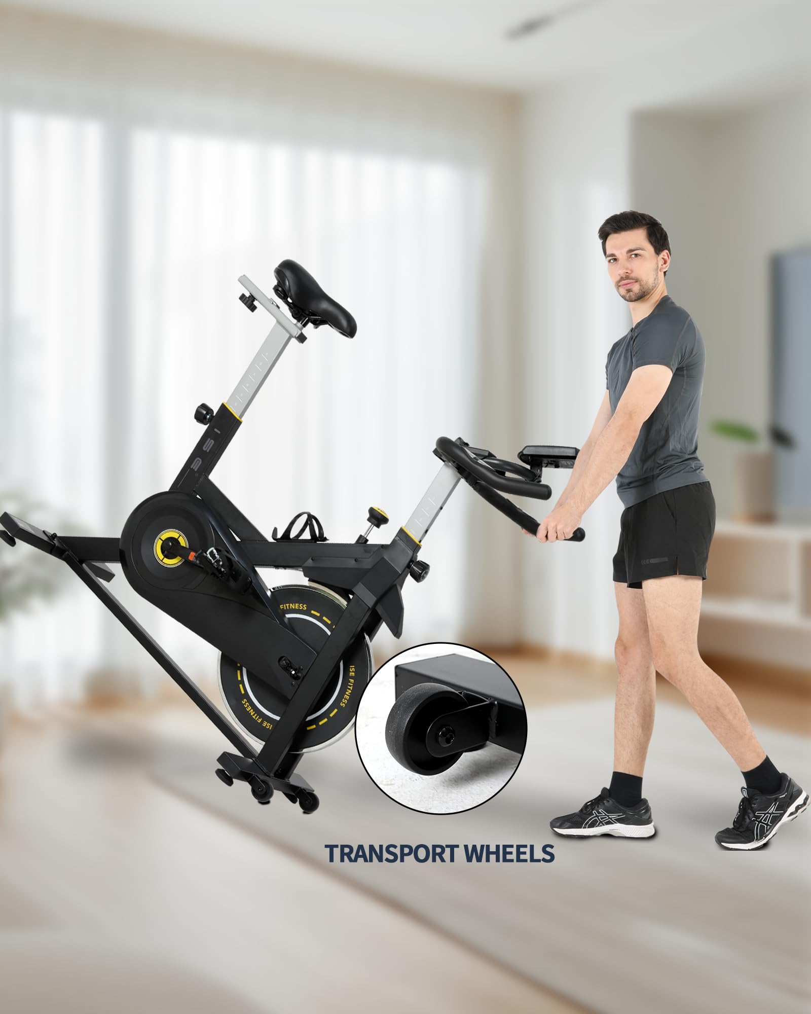 ISE Rower treningowy z wyświetlaczem LCD i monitorem tętna, do domu, ergometr, rower do użytku wewnątrz i na zewnątrz, rower treningowy z uchwytem i regulowanym oporem