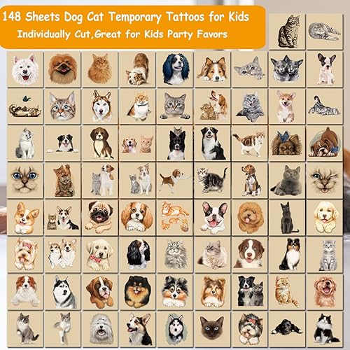 Miniatura 3 de 148 tatuajes temporales para niños – Tatuajes individuales 3D para cachorros y gatitos para niños y niñas, animales, regalos de fiesta de