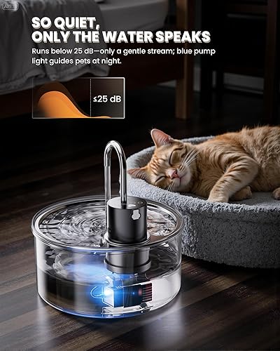 Miniatura 7 de Wireless Cat Water Fountain Glass - 108oz3.2L Automatic Ultra-Quiet Cat Water Fountain with Filter, Glass Battery Operated Pet Fountain Rechargeable
