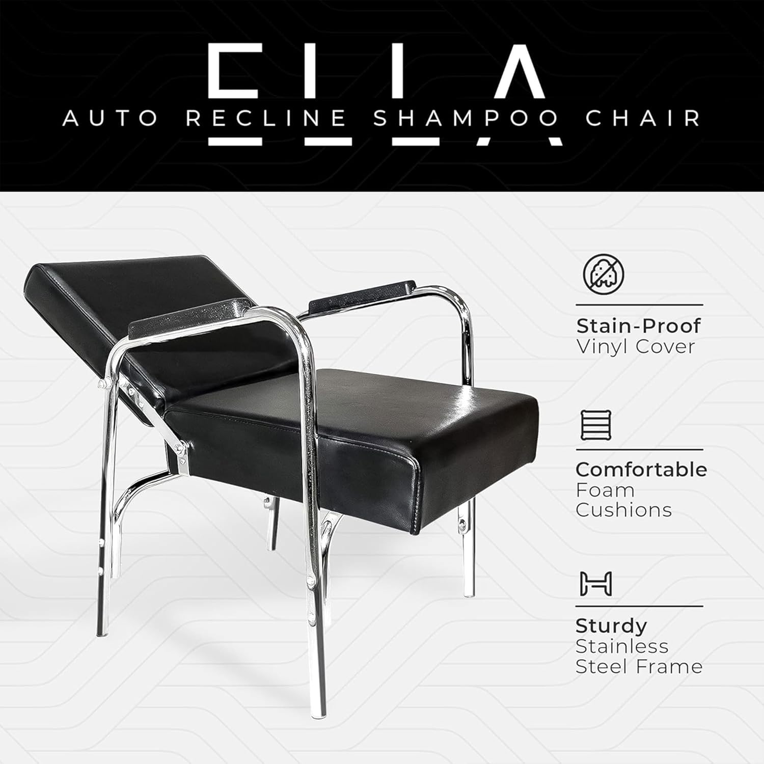Chromium 'Ella' Professional Auto Recline Shampoo Chair [5028] by PureSana, Premium Vinyl Material, High Density Foam Cushions and Durable Steel Construction.
