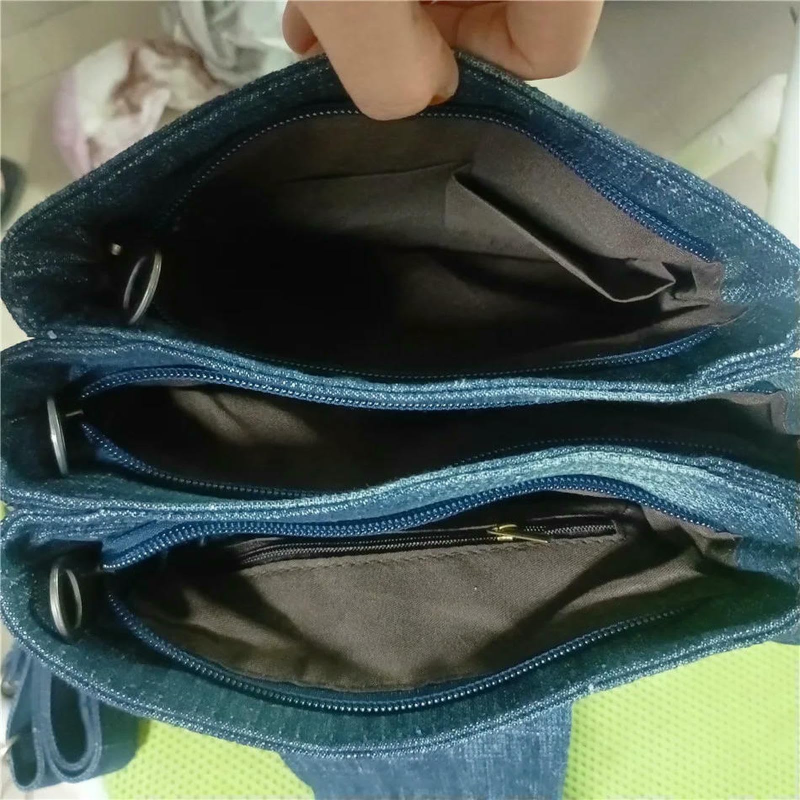 Borsa a Mano Donna Secchiello in Denim Casual Tracolla da Tasche Multiple Design Blu-azzurro-26x21x19 Cm