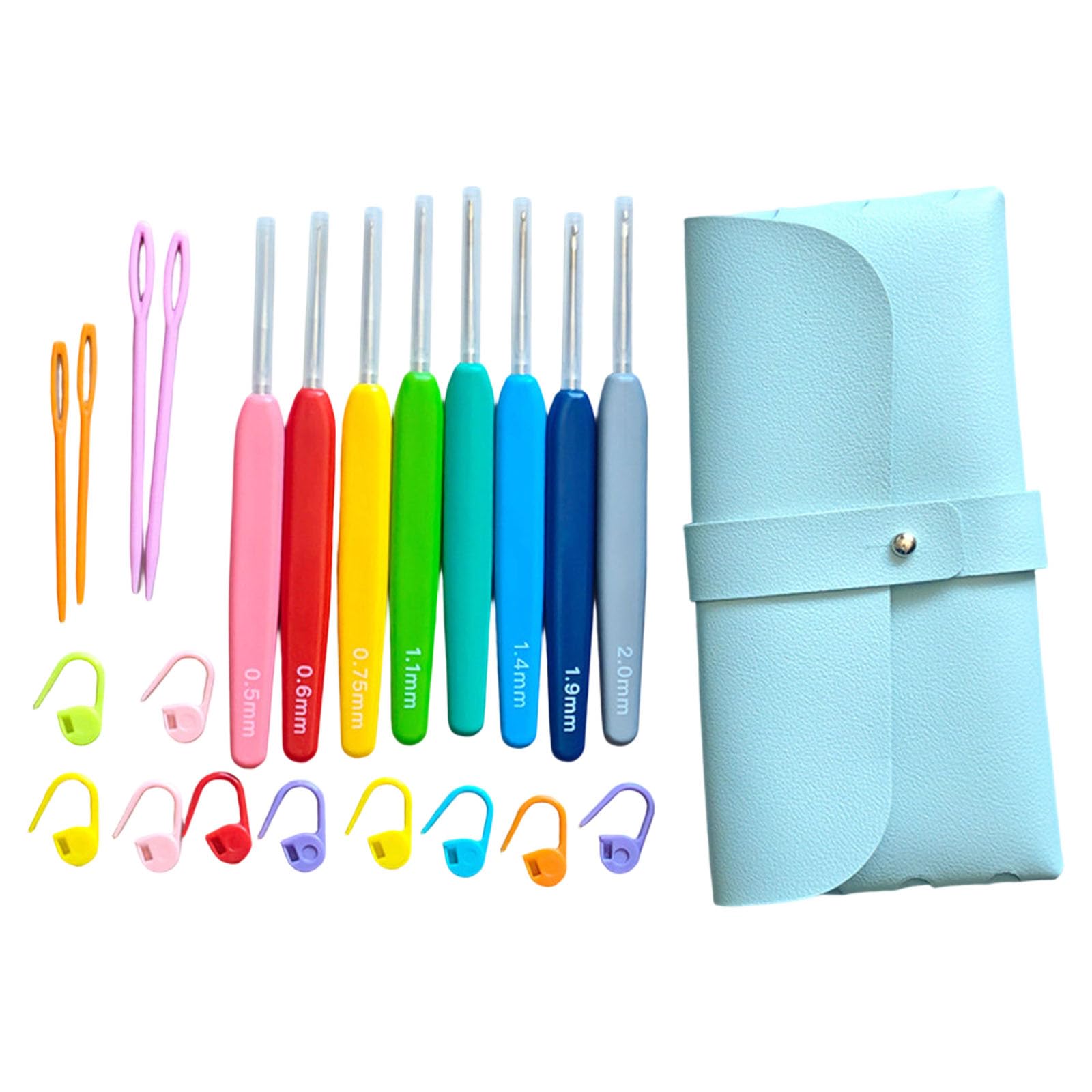 PANGBOER 8Pcs Colorful Handle Crochet Hook Needle with Knitting Marker Sewing Needle for Weaving Yarn Craft Crochet Probes