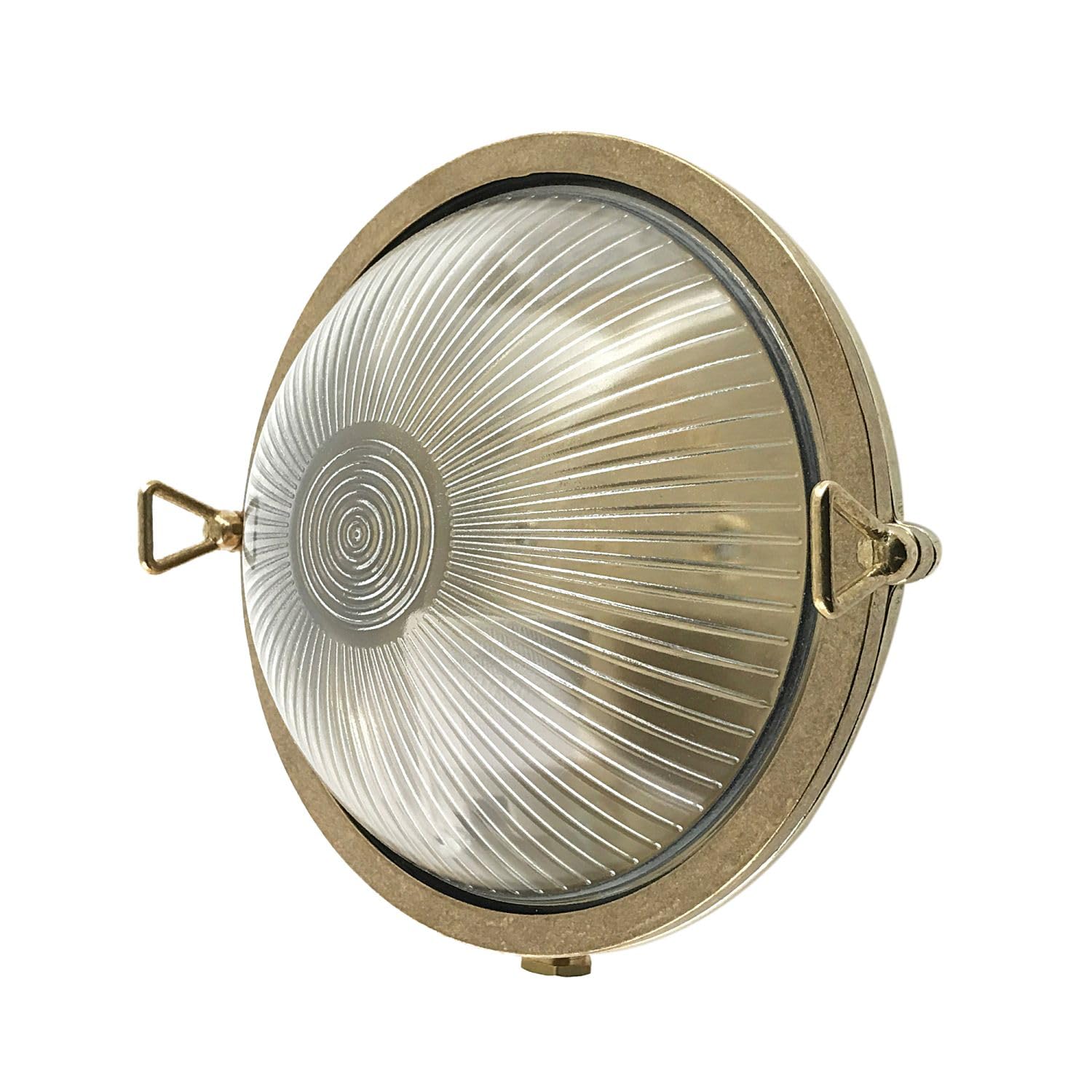 Licht-Erlebnisse Maritime Außenlampe Messing Riffelglas IP64 Ø 17,5 cm rund E27 Maritim Outdoor Wandleuchte außen Kellerleuchte Feuchtraum Lampe Balkon