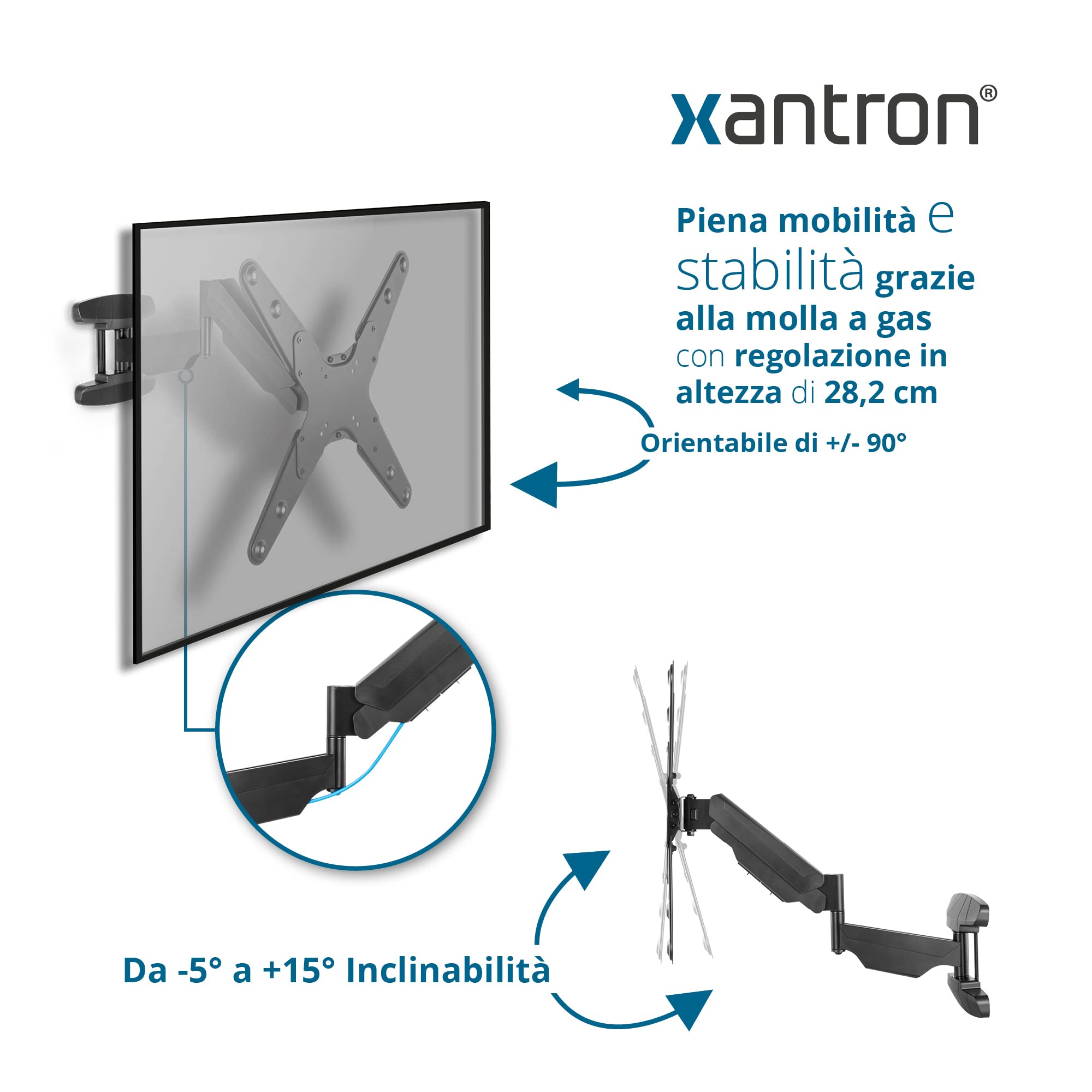 Xantron® ERGOLINE-440B Porta TV girevole inclinabile/Supporto TV muro 23-55 pollici/Staffa TV slim/Braccio tv - incluso materiale di montaggio