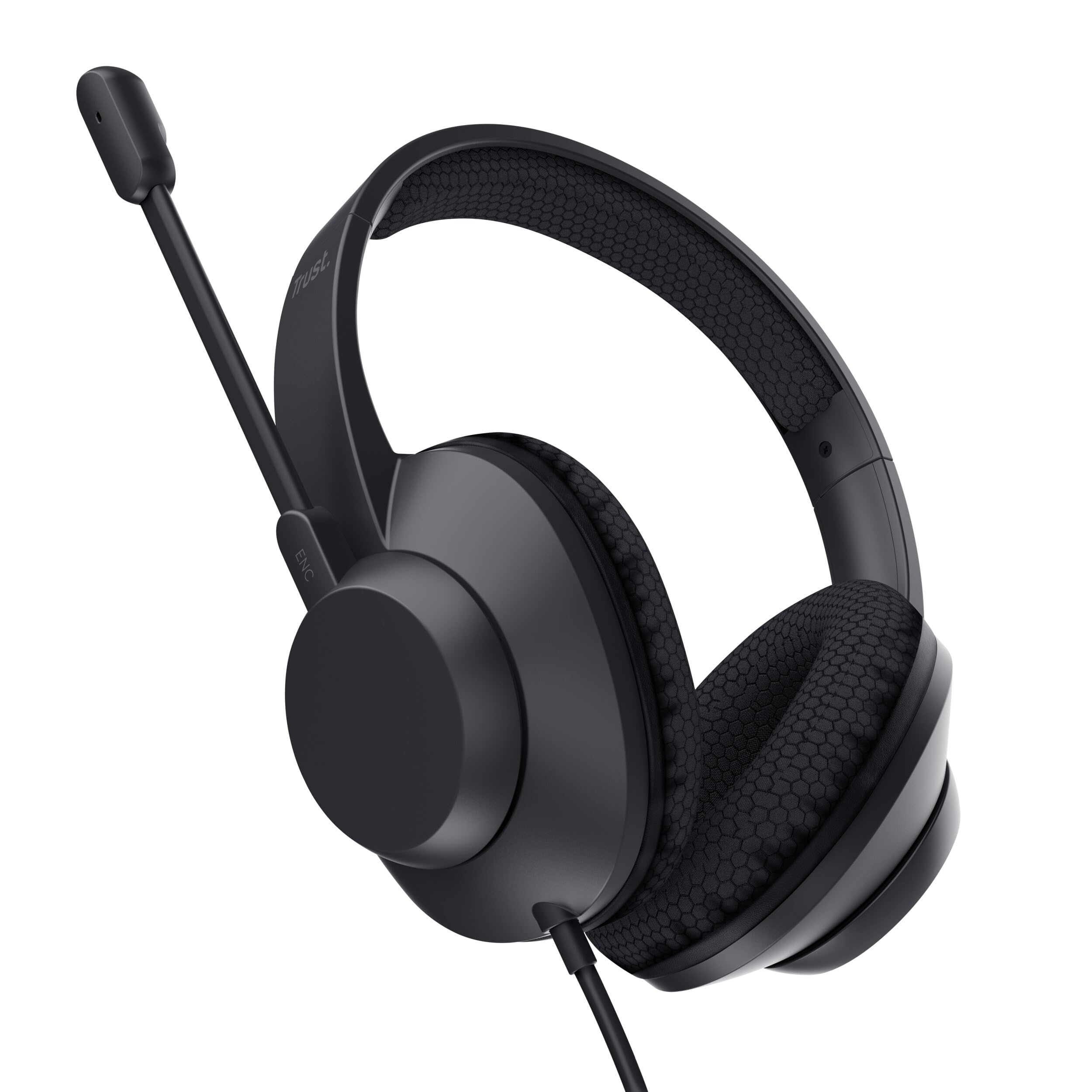 Trust Ayda Max USB Cuffie con Microfono ENC Cancellazione del Rumore, Auricolari con Filo 1,80 m, Mic Noise Cancelling, 85% Plastica Riciclata, Headphones Over-Ear Cablato per PC Laptop Mac, Nero