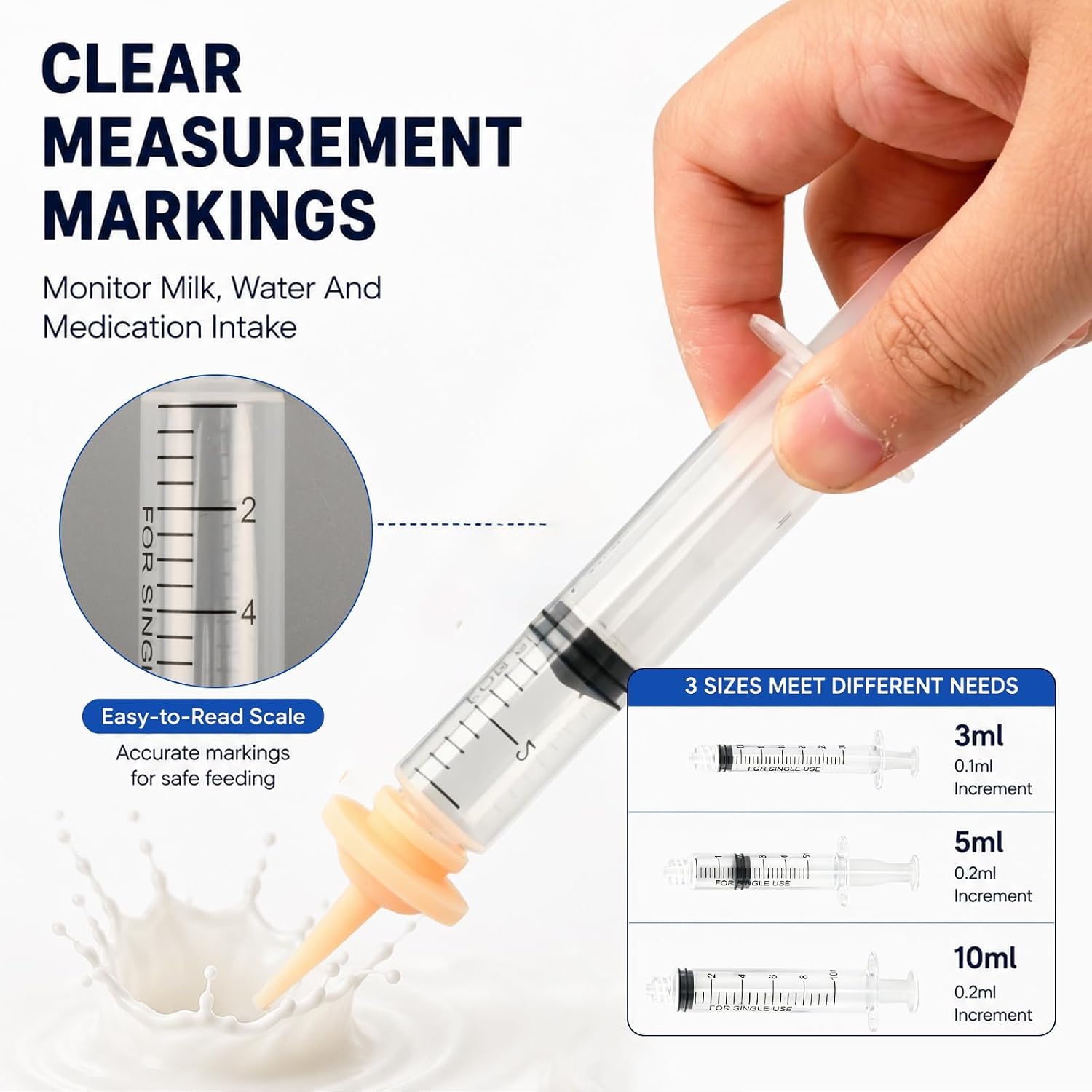 Pet Feeding Syringe with 10pcs Silicone Nipples, Kitten Nursing Syringe for Newborn Puppies, Cat, Dog,Rabbits, Squirrels, Birds,Small Animals(5ml +10ml+3ml) image 3