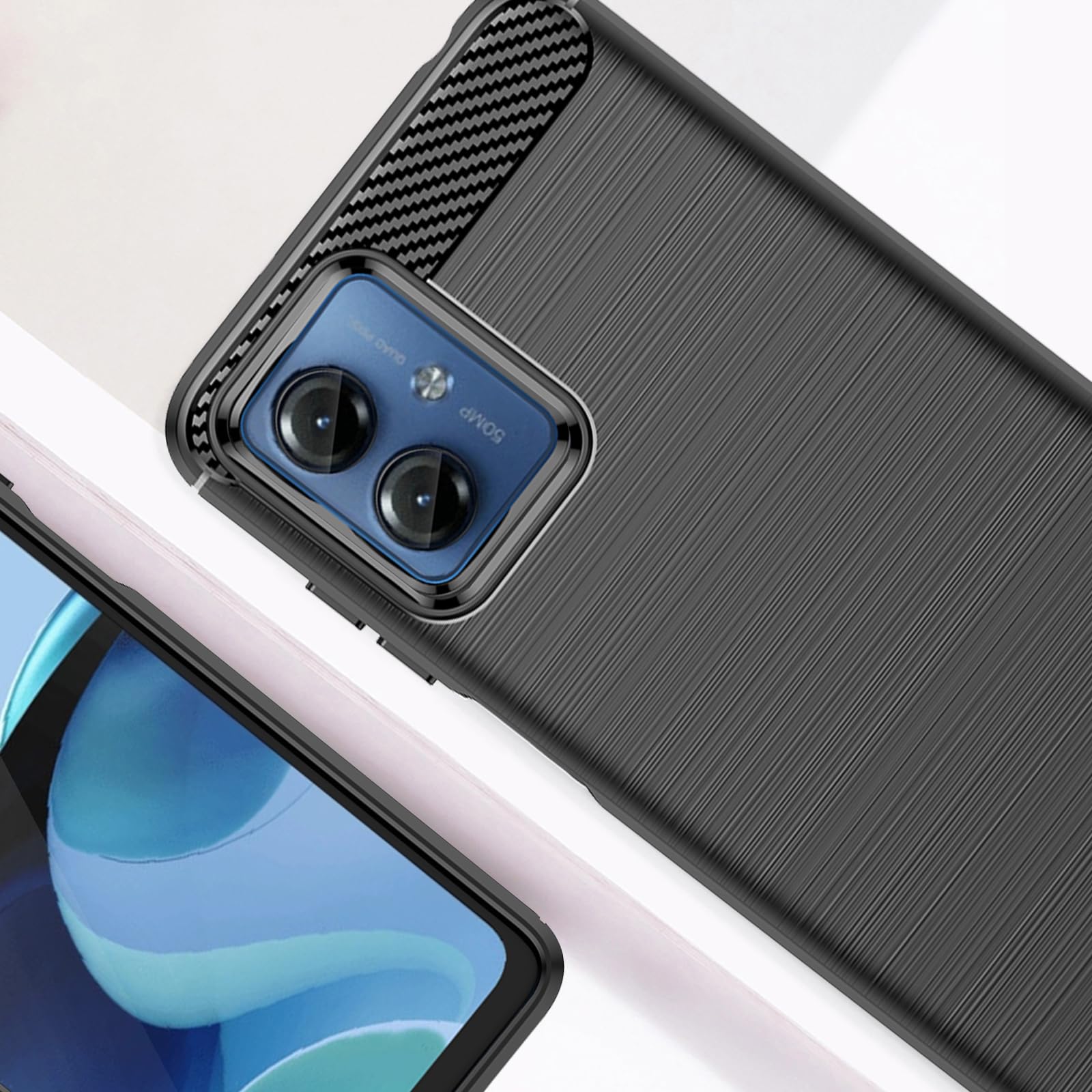SCL Handyhülle Für Motorola Moto G14 - Carbon Design, Stoßfest, Schwarz, Mit Stylischem Look