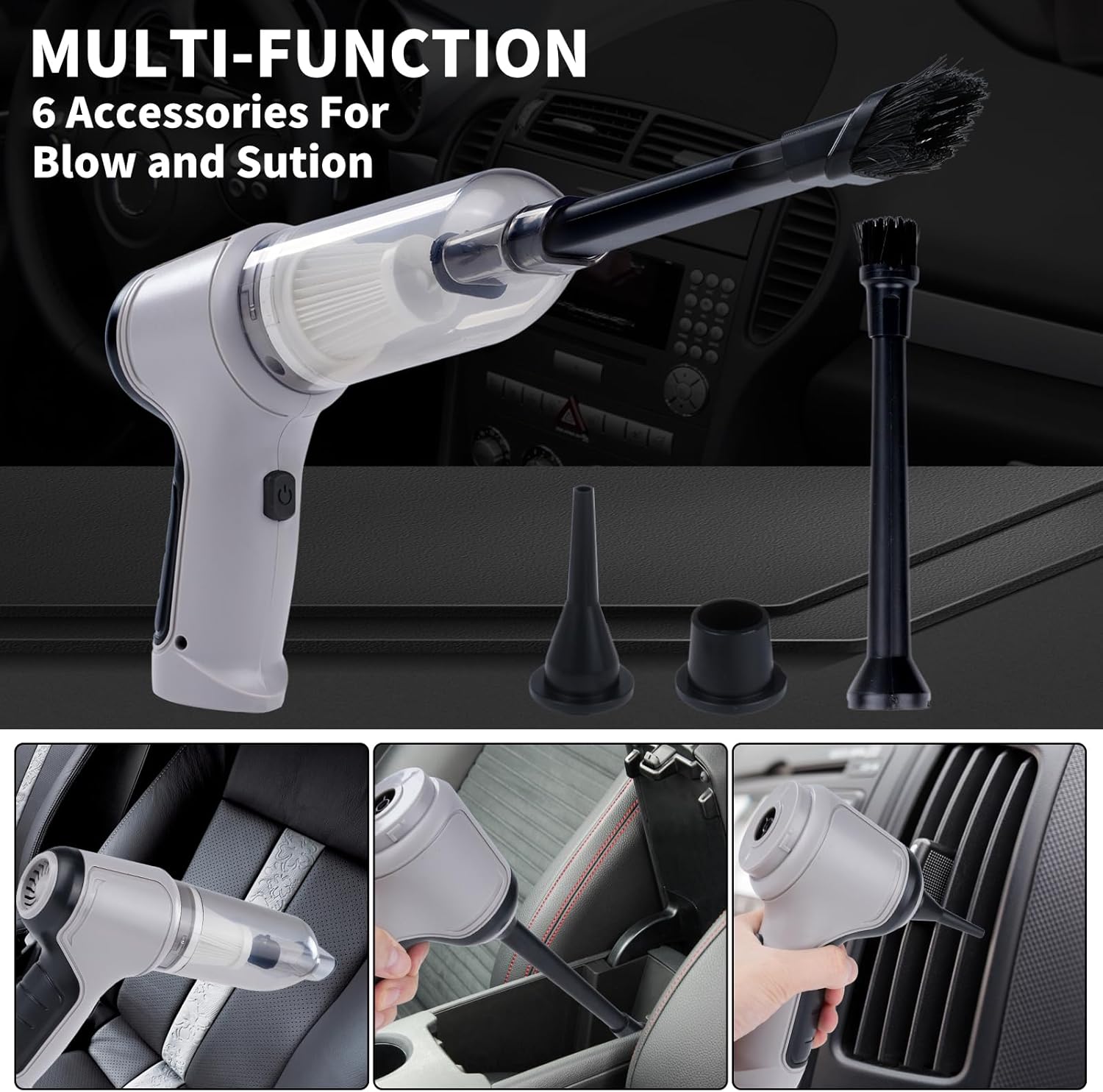 DEWIN Handheld Car Vacuum Cleaner, 26000Pa Cordless Vacuum Cleaner, 3-in-1 Design for Car, Home, Office, Pet