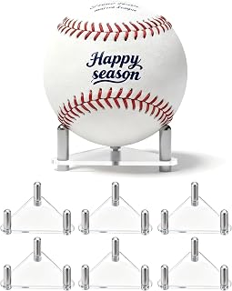 HappySeason 6-Pack Acrylic Baseball Display Holders - Clear Floating Stands for Autographed Baseballs, Softballs, Tennis & Pool Balls, Stainless Steel Rods
