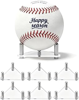 Happyseason 6-Pack Baseball Holders for Display, Clear Acrylic Ball Stand for Autographed Baseballs, Softballs, Tennis & Billiard Balls, Minimalist Rack with Stainless Steel Rods (Easy Assembly)