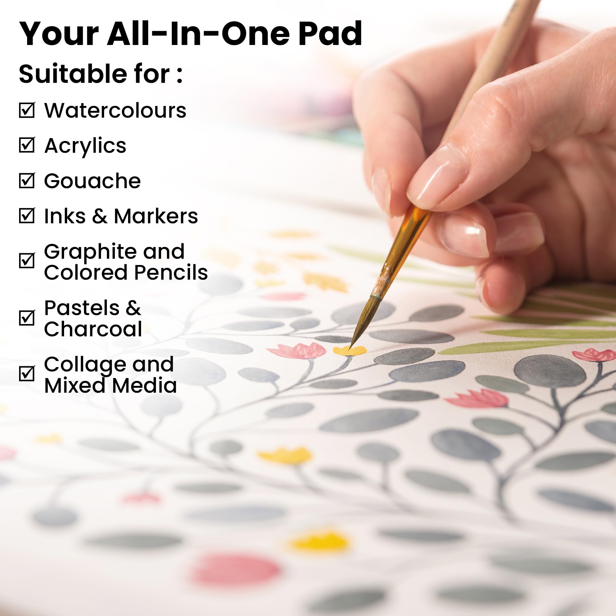 Elements Bloc de papel A3 para artistas, prensado en frío (250 g/m²), sin ácidos, 30 hojas para pintar, dibujar, bocetos, A3