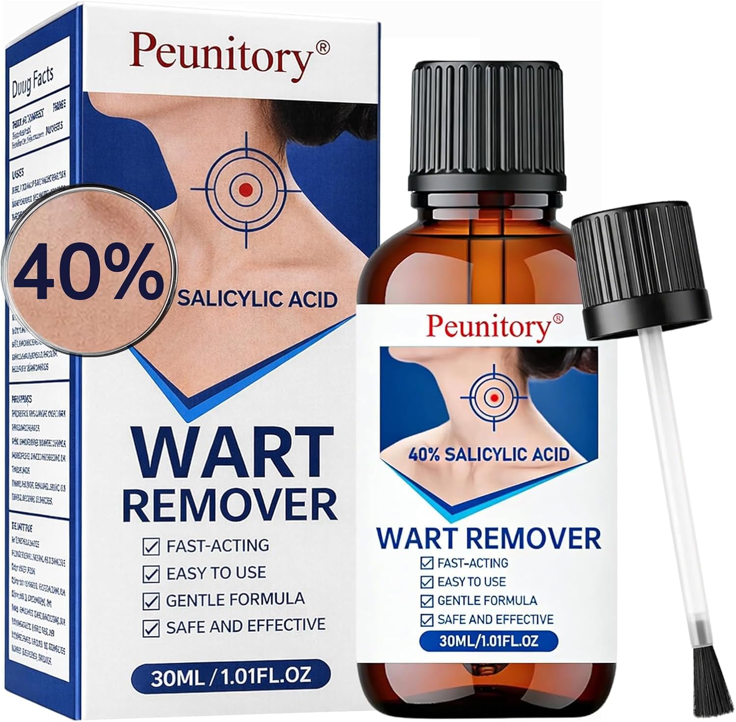  40% Salicylic Acid Wart Remover Liquid, Fast-Acting Wart Remover for Common & Plantar Warts, Maximum Strength Salicylic Acid Wart Remover for Hands, Feet, Neck & Body, 1.01 fl oz