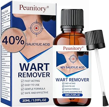 Peunitory 40% Salicylic Acid Wart Remover Liquid, Fast-Acting Wart Remover for Common & Plantar Warts, Maximum Strength Salicylic Acid Wart Remover for Hands, Feet, Neck & Body, 1.01 fl oz