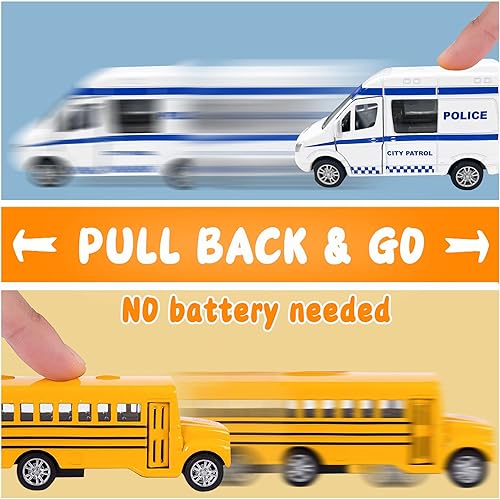 Miniatura 4 de KIDAMI Juego de 5 autos de juguete de metal fundido a presión puertas abiertas automóvil tirante paquete de regalo para niños auto oficial