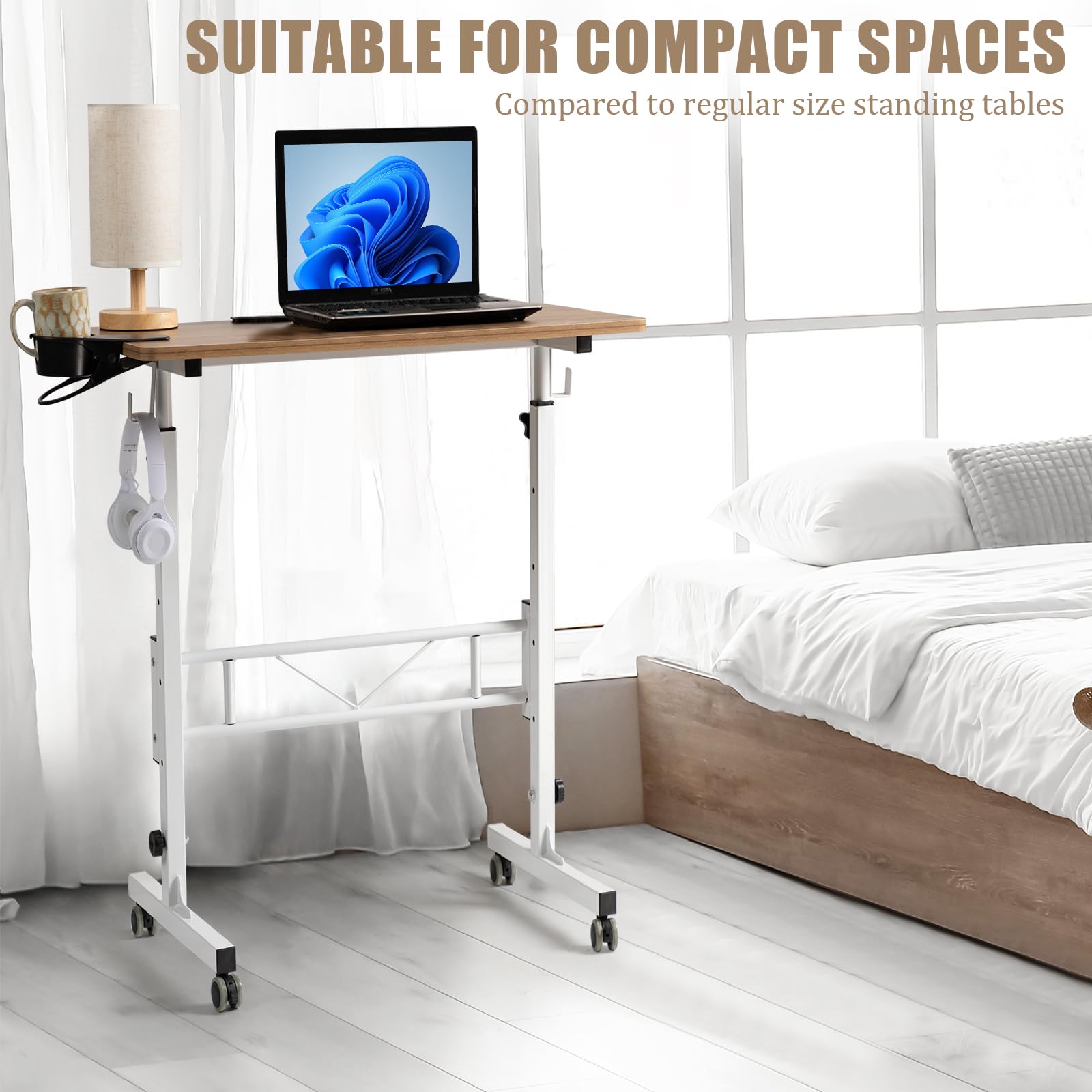 SIDUCAL Small Standing Desk Adjustable Height Small Mobile Stand Up Desk with Wheels Rolling Desk for Standing or — view 8