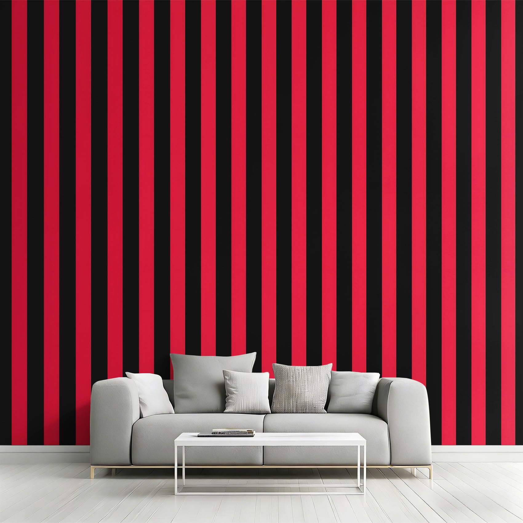 Modern Simple Wallpaper for Living Room, Black Red Stripes Wall Mural, Non-Woven Photo Wallpaper for Bedroom, Home Decor Wall Paper 150 x 105 cm (W x H) Y&W61