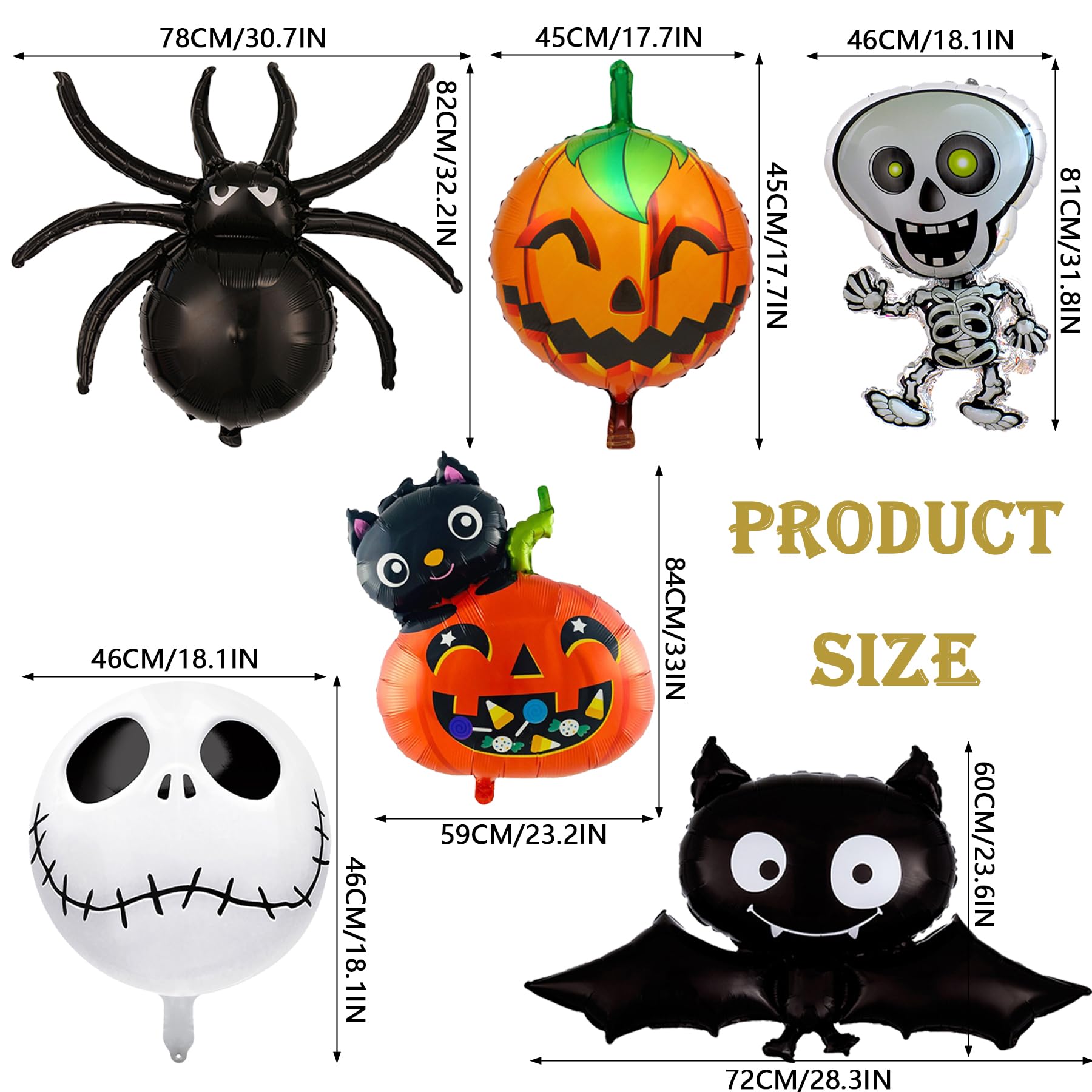 BAIYSFFG 12 Pcs Oversized Halloween Foil Balloons Party Decorations for Kids, Spider, Bat, Ghost, Witch - Image 2