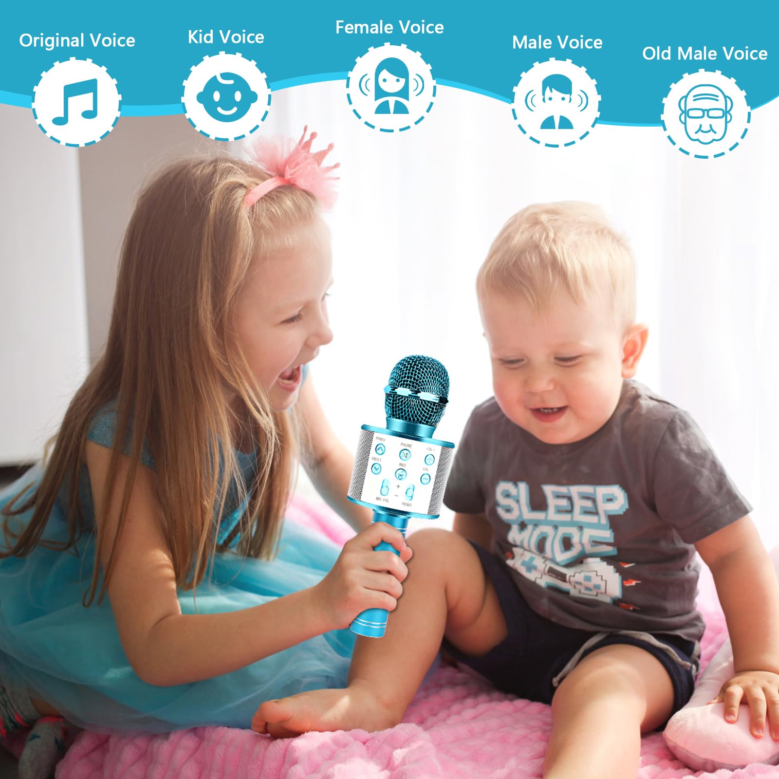 Micrófono Bluetooth Infantil LDERFIV – Karaoke Inalámbrico Con 5 Voces, Grabadora Y Selfie – Regalo Para Niños De 3 A 12 Años