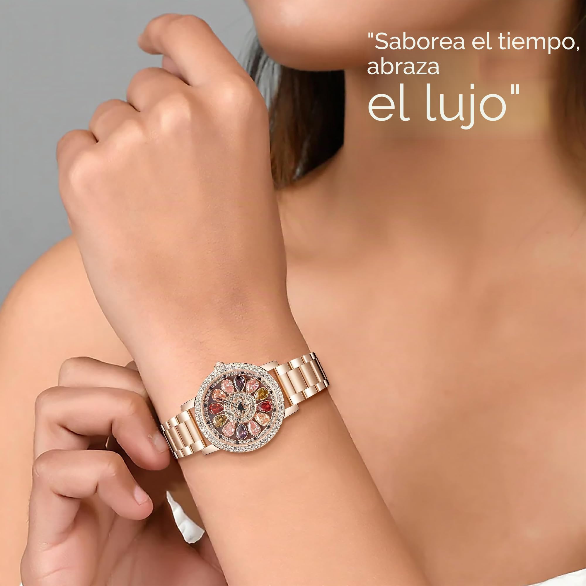ORSGA Reloj de aleación de acero para mujer, esfera giratoria de diamantes multicolor, reloj para mujer, analógico, último reloj elegante y único para mujer, Multicolor, Moderno