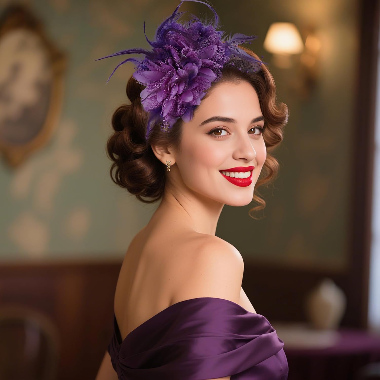 Womens Fascinators Hats Tea Party Hats for Women, Feather Pearl Veil Headband for Wedding Cocktail Dresses Accessories - Image 3