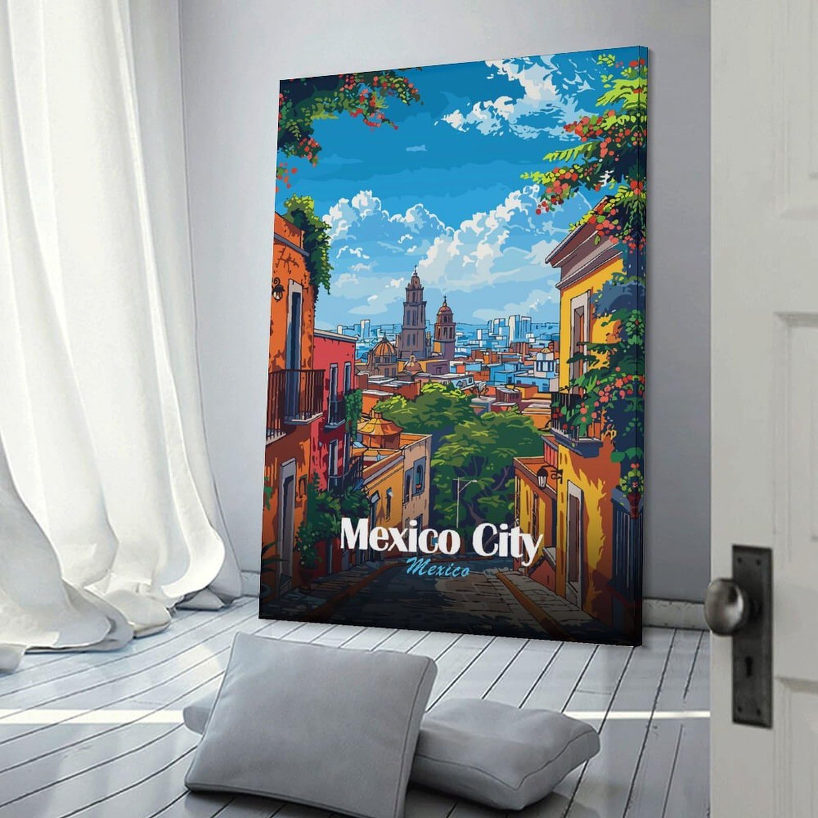 Junmoney Room Decor Wall Art Mexico City Skyline, 20x30inch(50x75cm), for Hallway, Bedroom Or Modern Interiors, Gift Idea for Housewarming And Birthdays