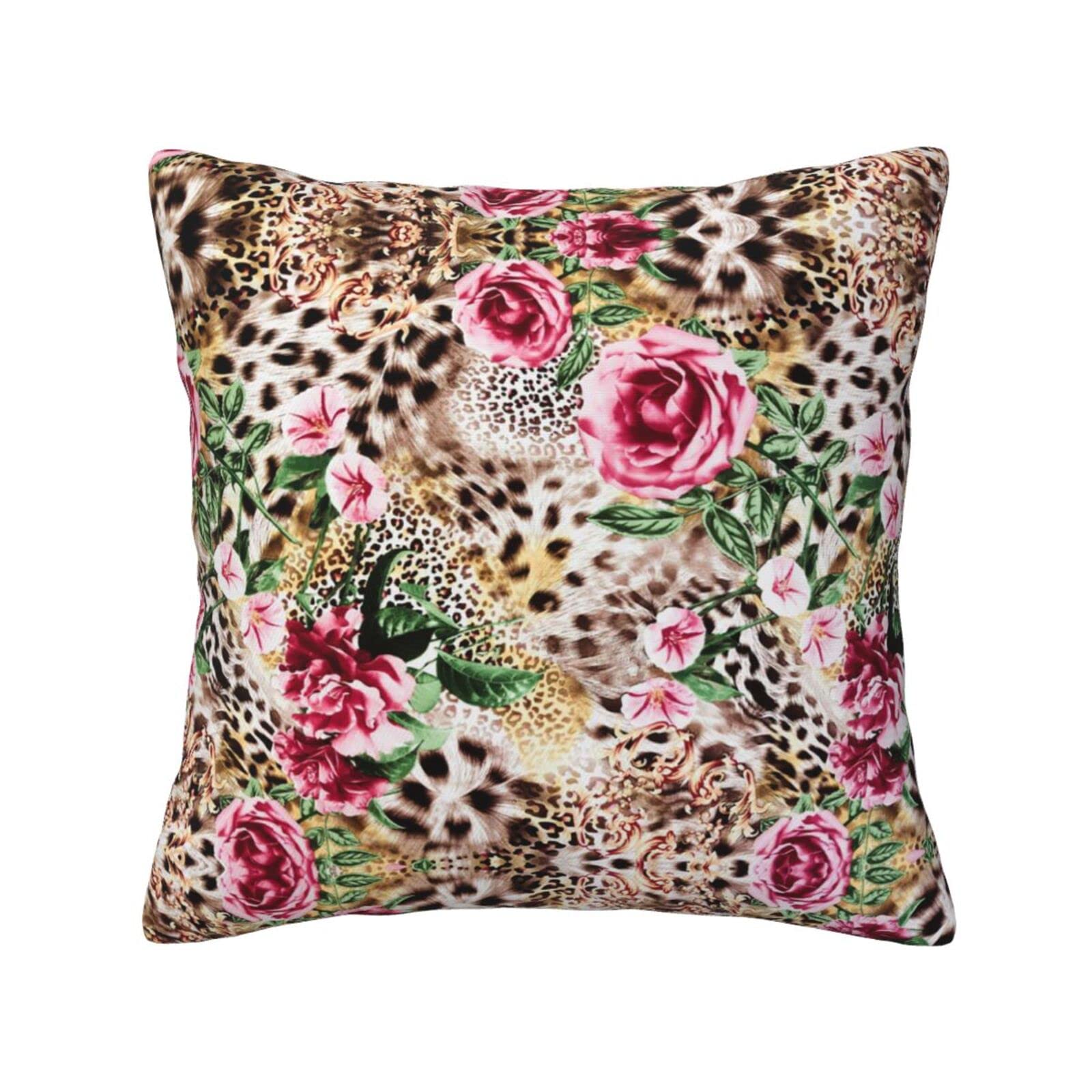 ESASAM Animal Tiger Leopard Print Rose Flower Print Stylish Throw Pillow - Double-Sided Printed Design, 100% Polyester Material