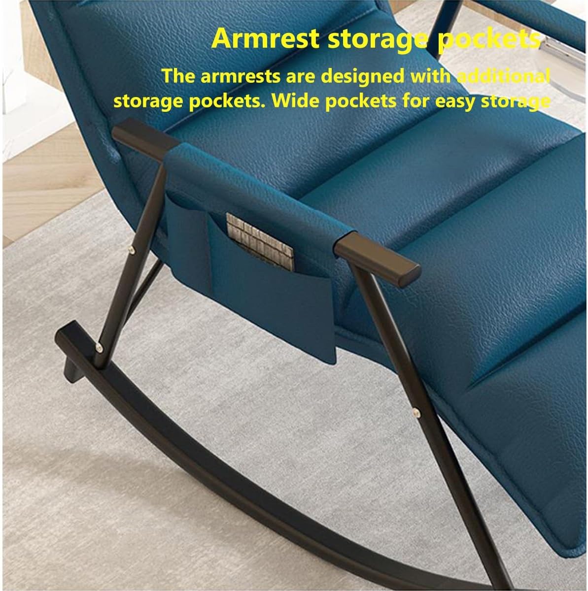 for Nursery, Leather Recliner Chairs with Adjustable Backrest & Footrest Ergonomic Lounge Chair,Modern Chair for Living Room,Storage Pocke,Blue-Gold Frame