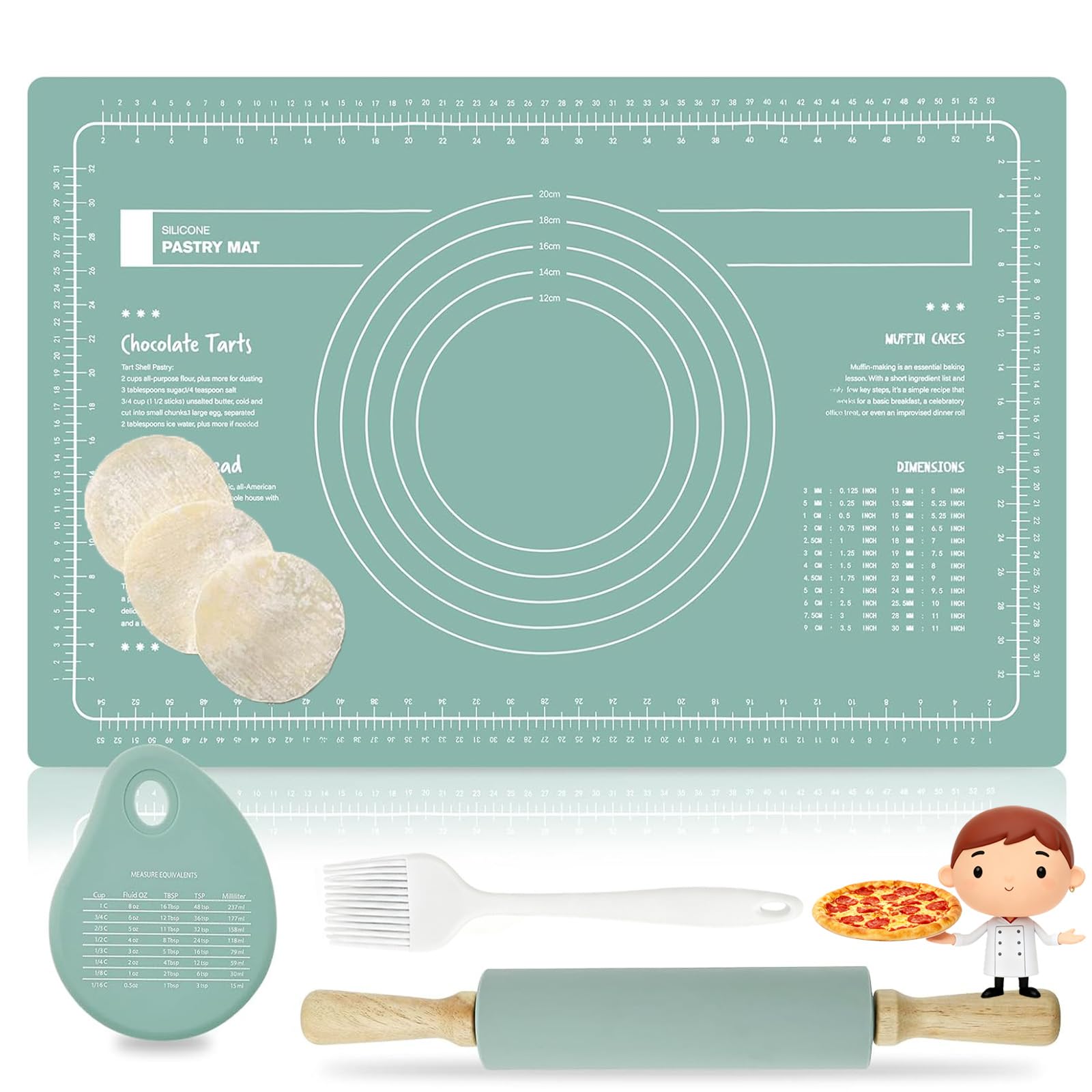 Jeu de rouleau pâtisserie et grand tapis vert pour biscuits faits maison