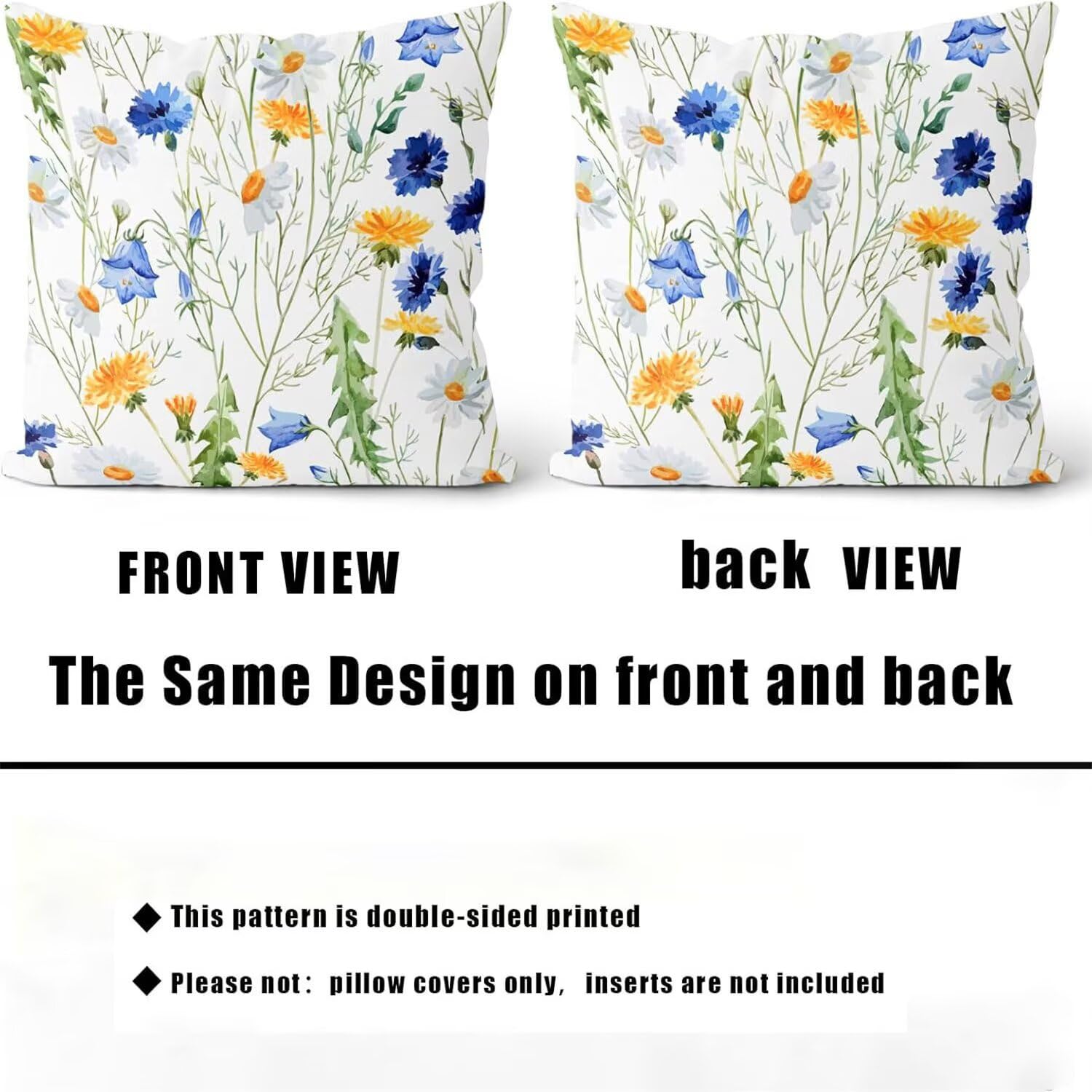 Cuscini per Divano 65x65 cm, Federe Cuscino Letto Decorazioni Natalizie, Set di 2 Lino Quadrati Federe Cuscini Divano, Cerniera Invisibile, Decorativi Esterno Giardino Balcone (idyllico Fiori) O-561