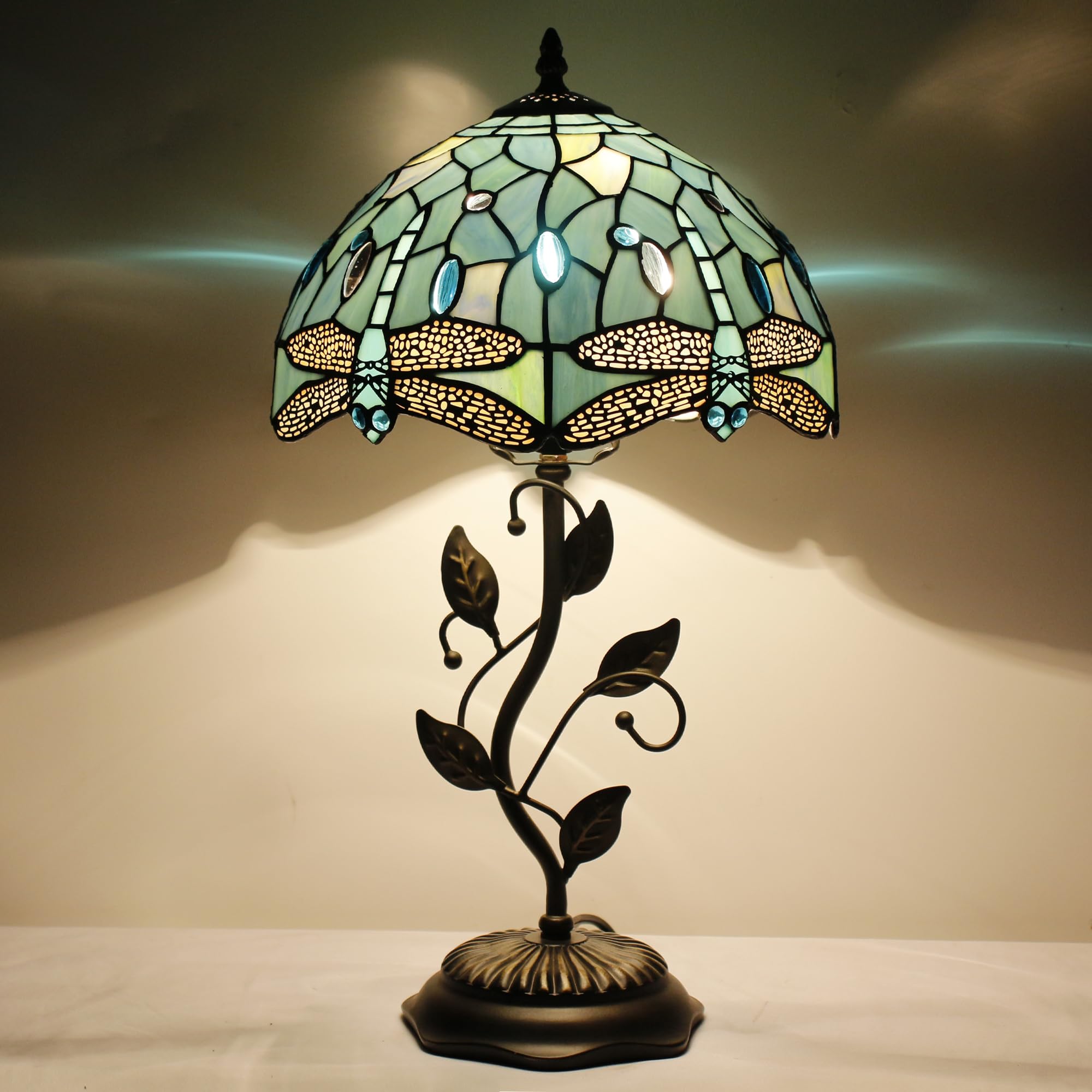 WXCFCD Tiffany Lamp Table Lamp Stained Glass Desk Light 12X12X19 Inches Reading Light Decor Bedroom Living Room Blue — view 2
