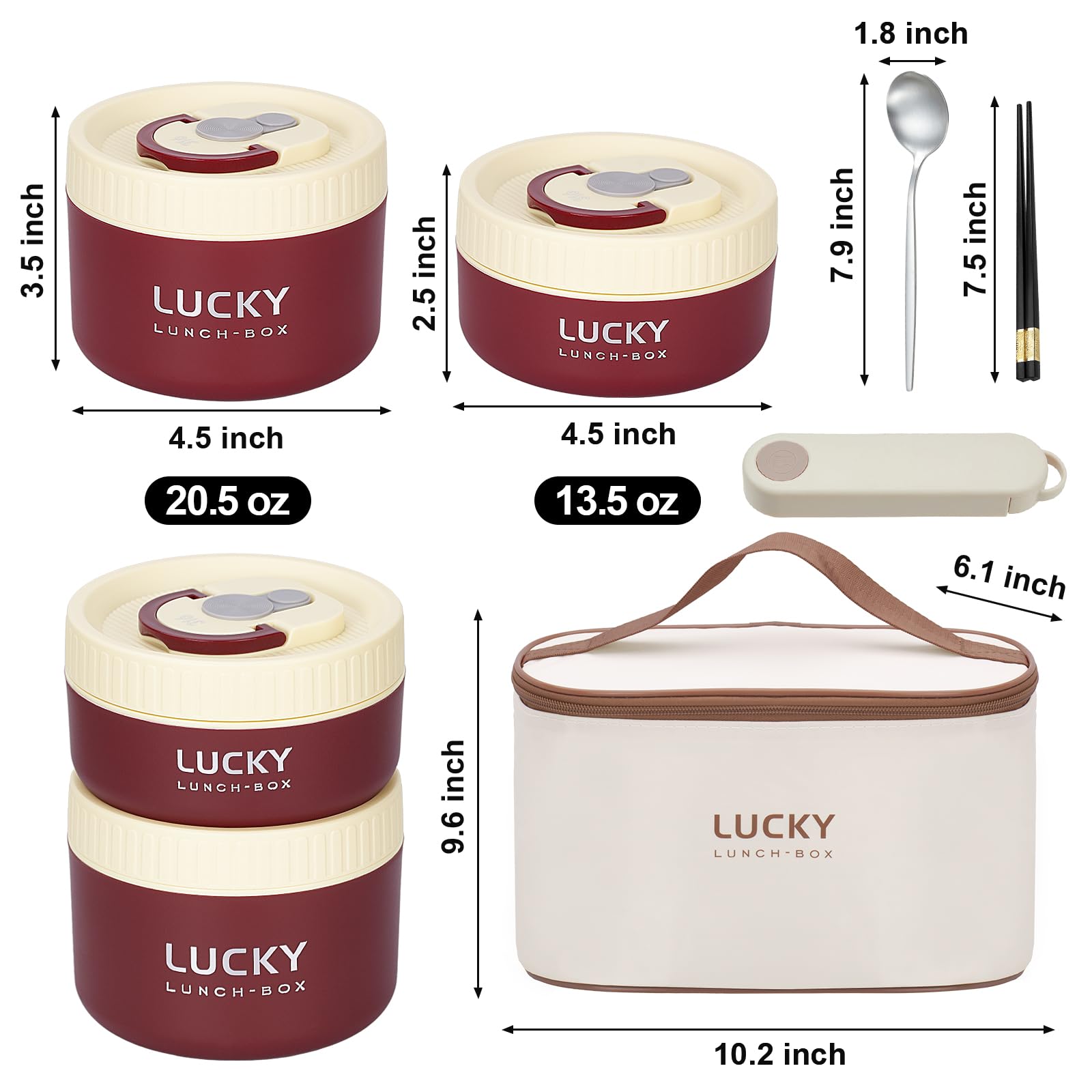 Contenitori per il pranzo isolati portatili, in acciaio inox, bento box, per adulti, con borsa termica per il pranzo, 4 contenitori separati impilabili per adulti, rosso