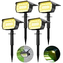 4 Pezzi Faretti Energia Solare da Esterno, 72 LED Faretti Solari a LED da Esterno 3 Livelli di Luminosità, IP65 Impermeabile Lampioncini Solari da Giardino per Cortile, Vialetto, Alberi, Bianco Caldo
