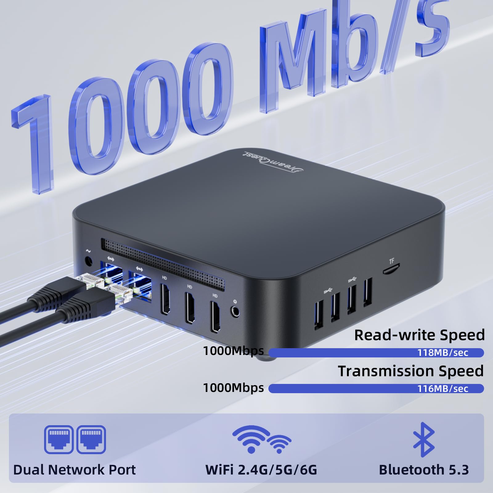 DreamQuest Mini PC Windows 11 Pro Vorinstalliert Intel N95 bis 3.4GHz 12GB DDR5 512GB M.2 SSD Micro Desktop Computer mit 4K HDMI/LAN/WiFi 6/BT 5.3/USB3.2 für Office Business Klein PC Besser als N5105