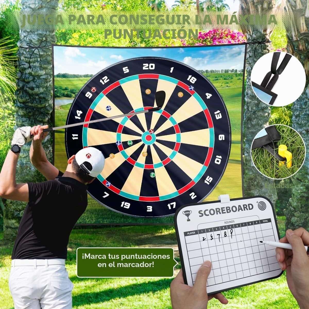 Juego de virutas de golf alfombrillas adhesivas para práctica de dardos, equipo de ayuda de entrenamiento con 20 pelotas de golf y 10 dardos