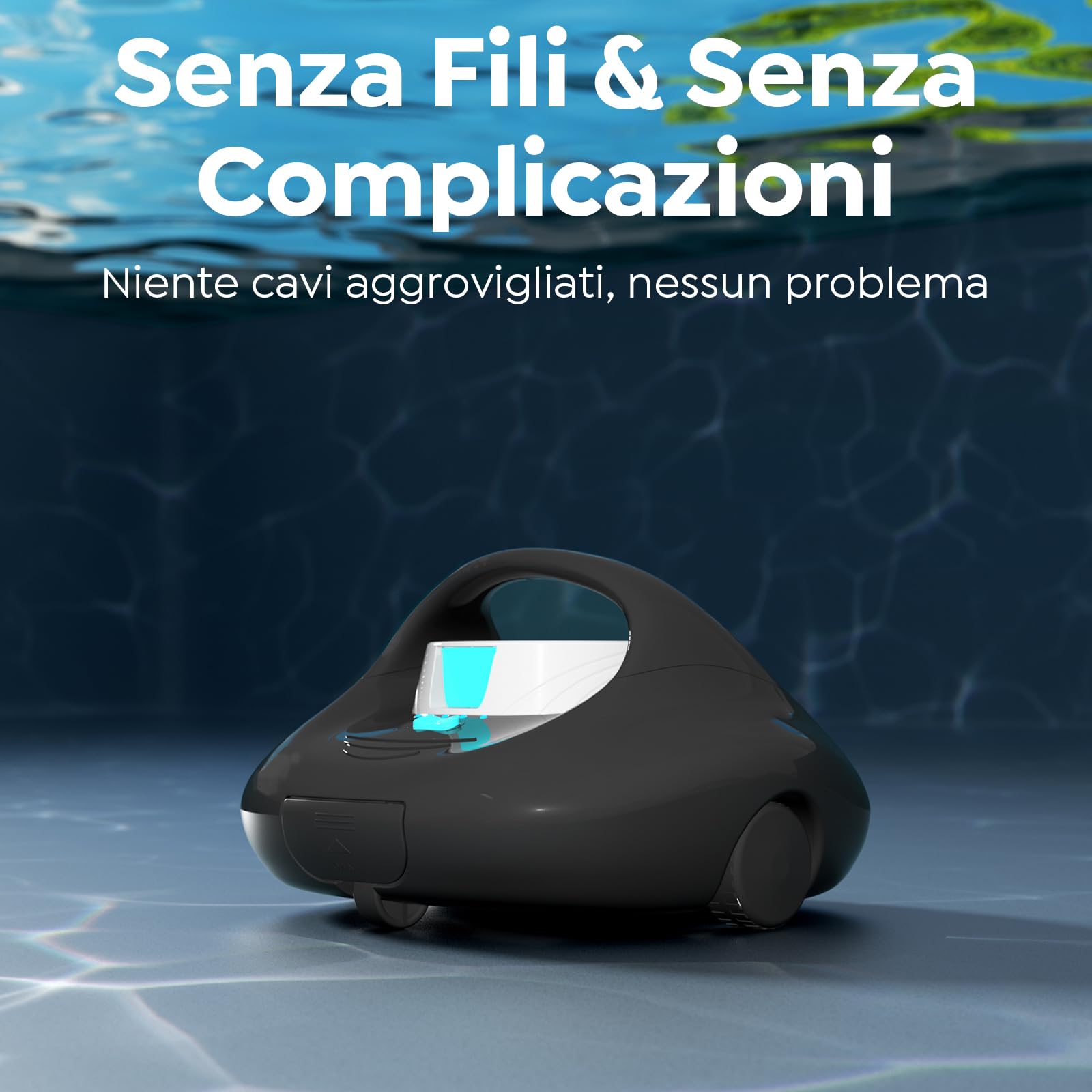 2026 Robot Pulitore per Piscine, Ricarica 2.5H con 130 Minuti Autonomia, Doppio Motore Trazione Potente, Copertura 80 m²（Nero）