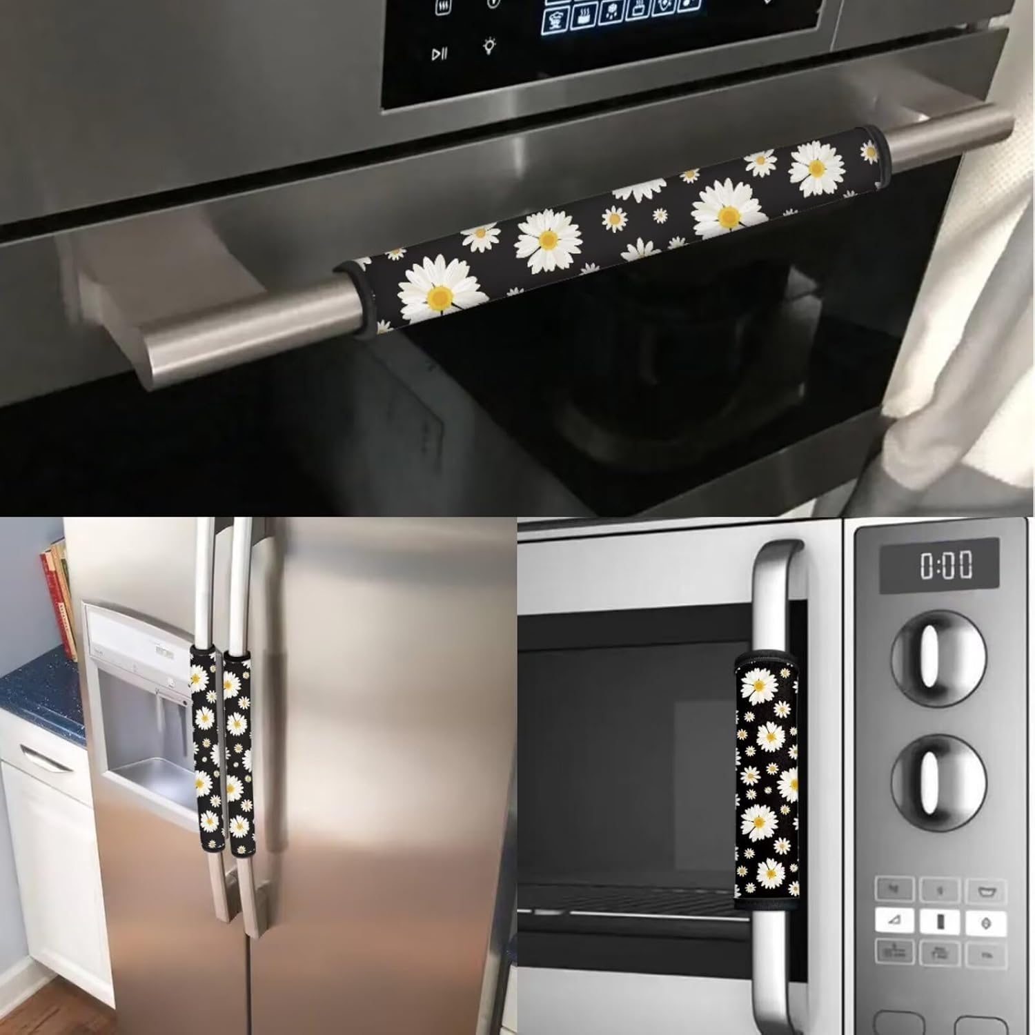 6Pcs Refrigerator Door Handle Covers, Daisy Handle Covers for Refrigerator, Blue Floral Appliance Handle for Fridge Microwave Stove Dishwasher