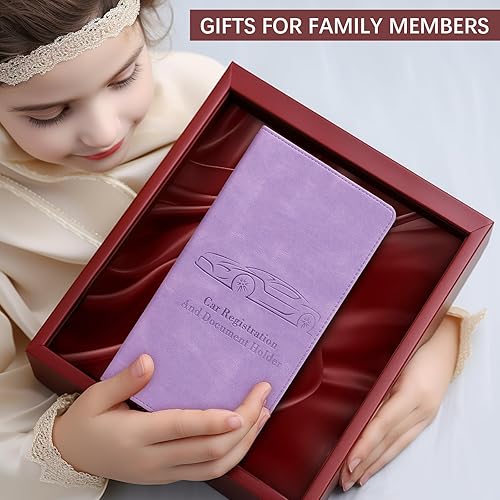 Miniatura 6 de Tarjetero de registro y seguro de automóvil para mujeres y hombres, organizador de documentos púrpura con hebilla magnética para un fácil acceso y