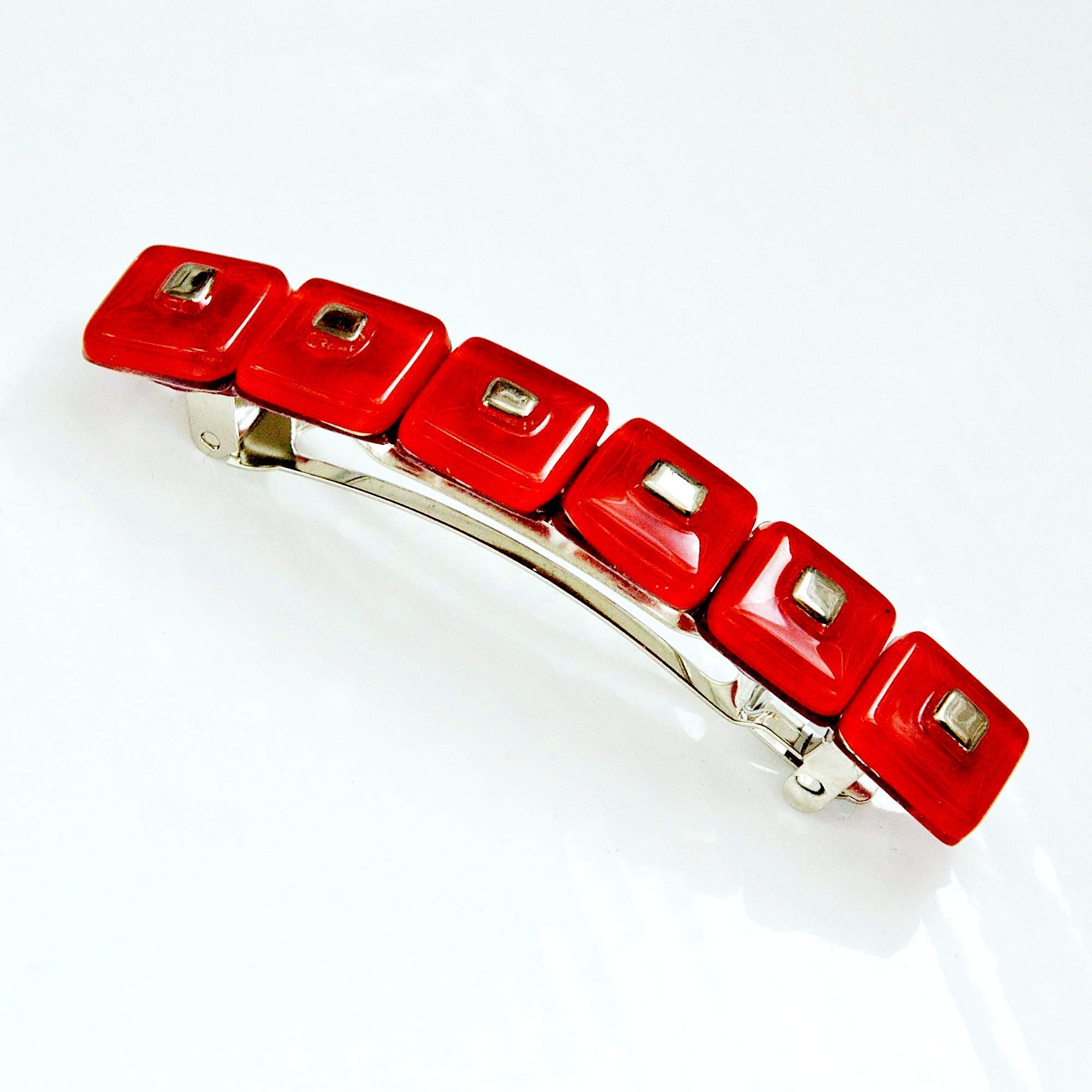 Molletta per capelli rosso • Accessori per capelli firmati per donne e ragazze • Vetro ceco decorato con platino • Componenti in metallo francese • Barrette • Fermaglio • Fatto a mano in Europa