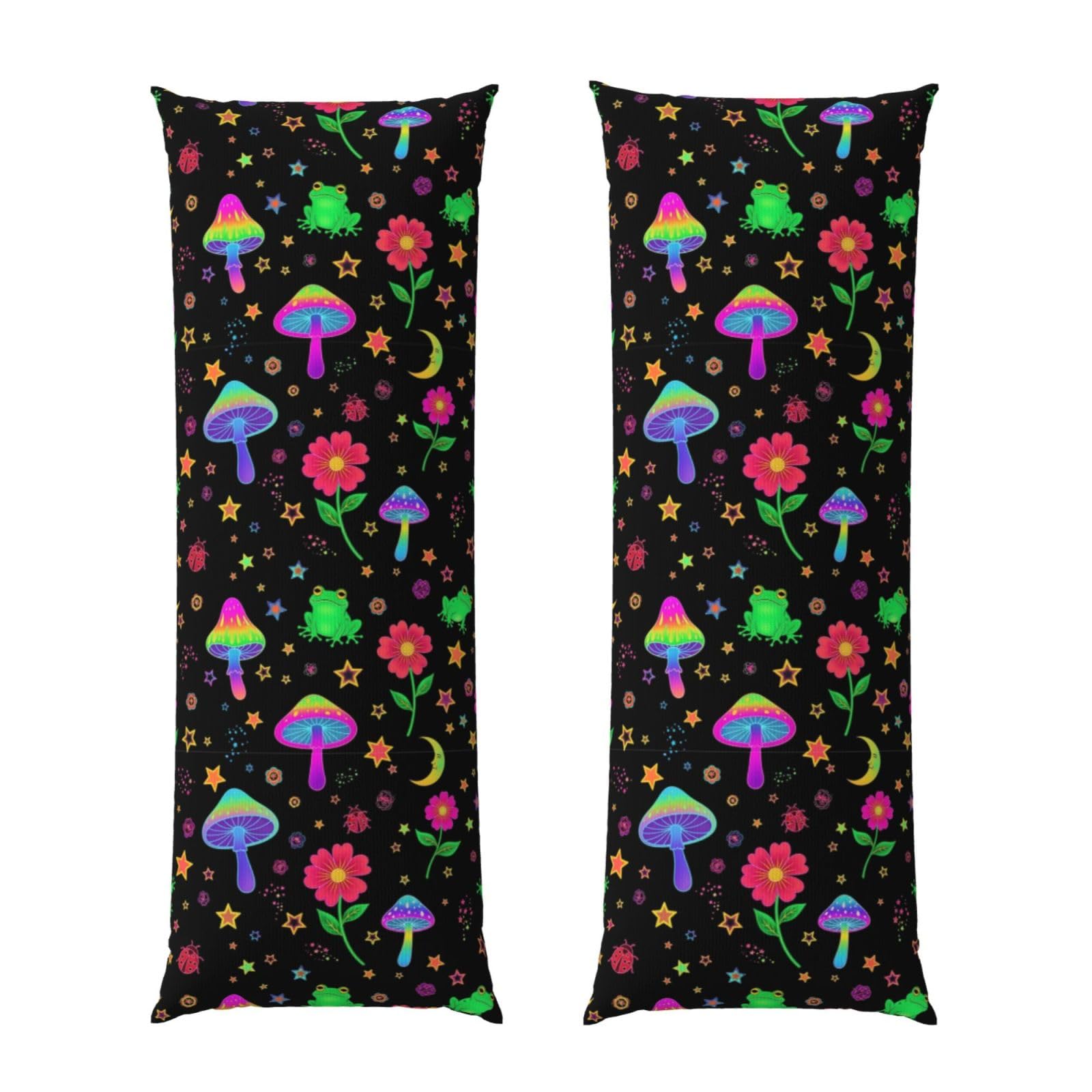 Body Pillow Cover 20x54 Inch, Beautiful Magical Flowers Goth Moon Mushrooms Frogs, Silky Soft Long Pillowcase with Hidden Zipper, Wrinkle Resistant Cushion Case for Couch Bed Home