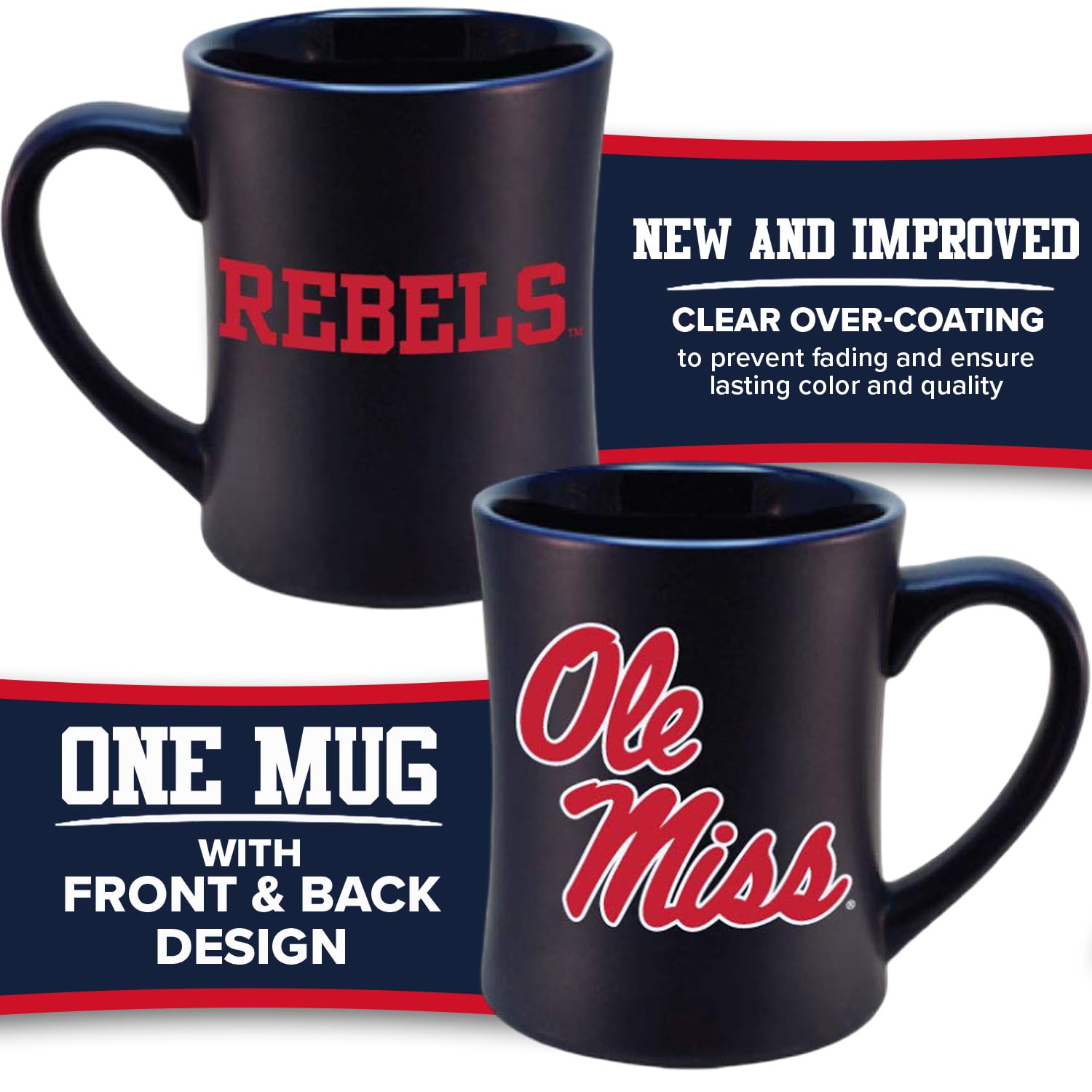 Ole Miss Rebels - Tazza in ceramica scolpita, 470 ml