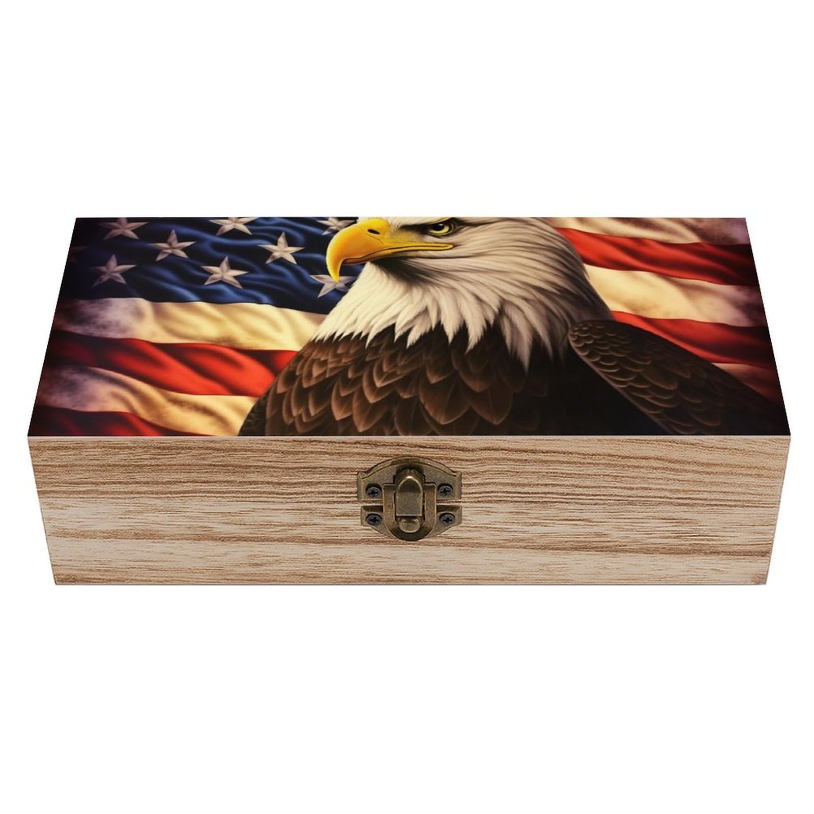 AQRJLPM Wooden Jewelry Box Beautifully Keepsake Box Trinket Box Keepsake Storage Organizer Flag And Eagle Handmade Wooden Box for Storing Jewelry, Coins, Tartot Cards, Small Treasures