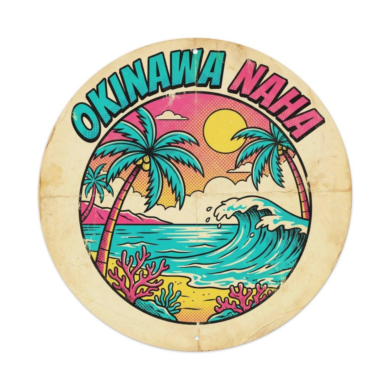 Okinawa Naha Seaside City Bold Color Travel Metal Tin Sign