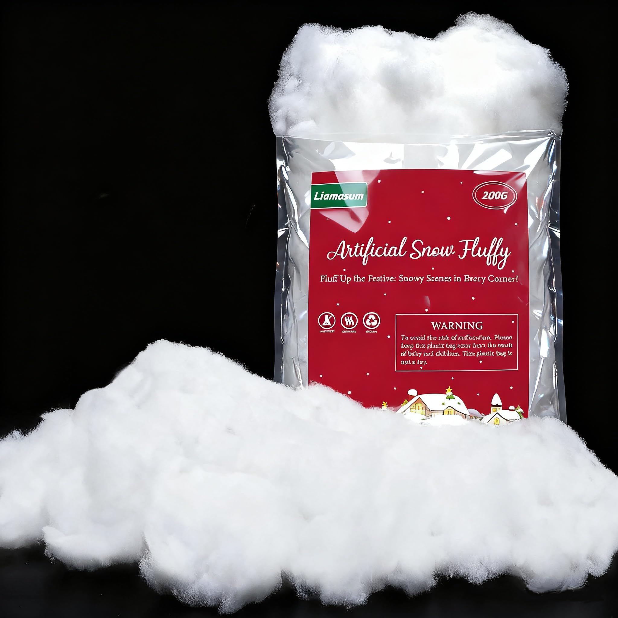 liamasum Christmas Fake Snow Decor, 200g Fiber Cotton Artificial Snow Fluffy Indoor Decoration Holiday Winter Decor, Winter Mantle Village Displays, Nativity, Xmas Decoration