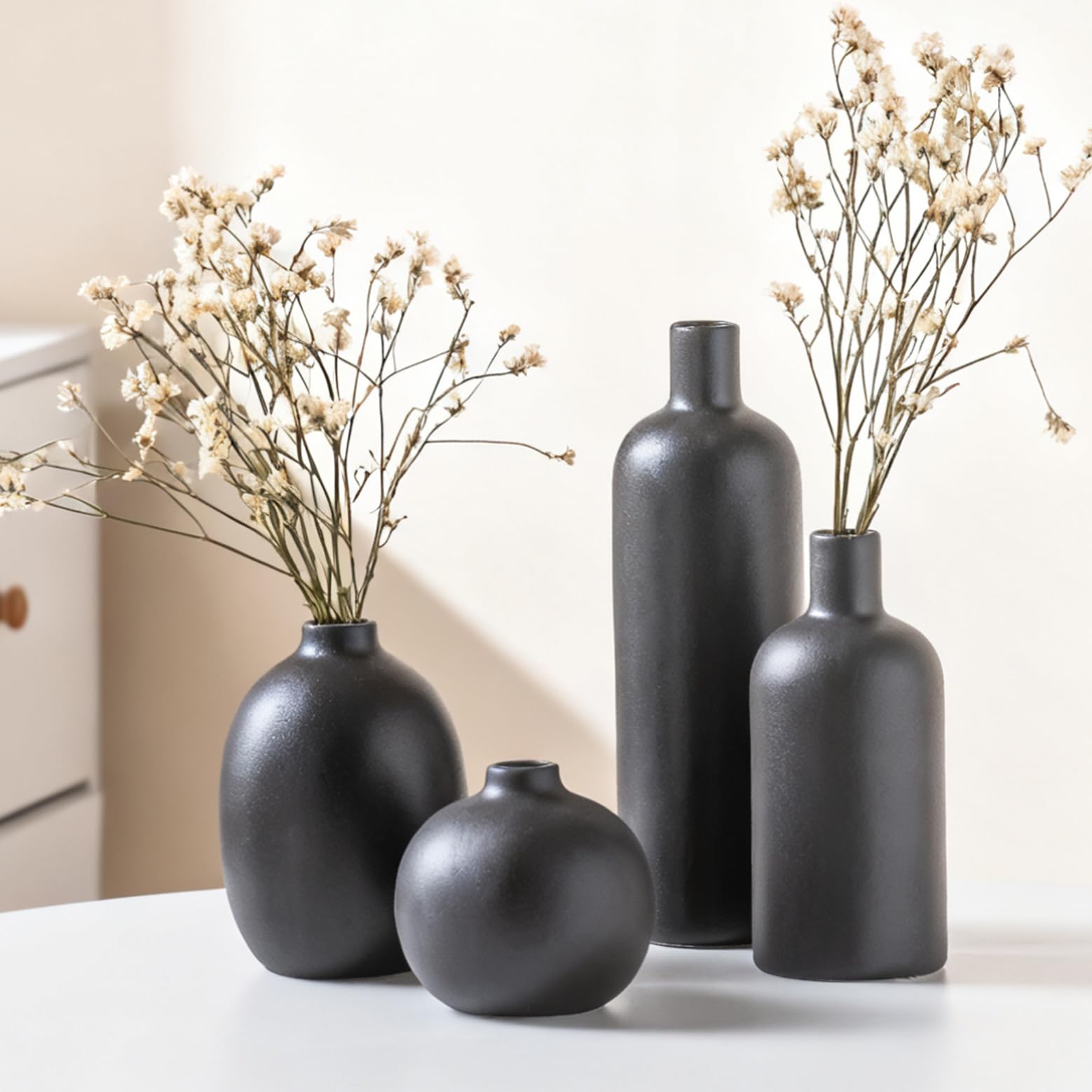 Amazon.co.jp: ブラックセラミック花瓶4個セット、クラシックマット小 Amazon.co.jp: ブラックセラミック花瓶4個セット、クラシックマット小