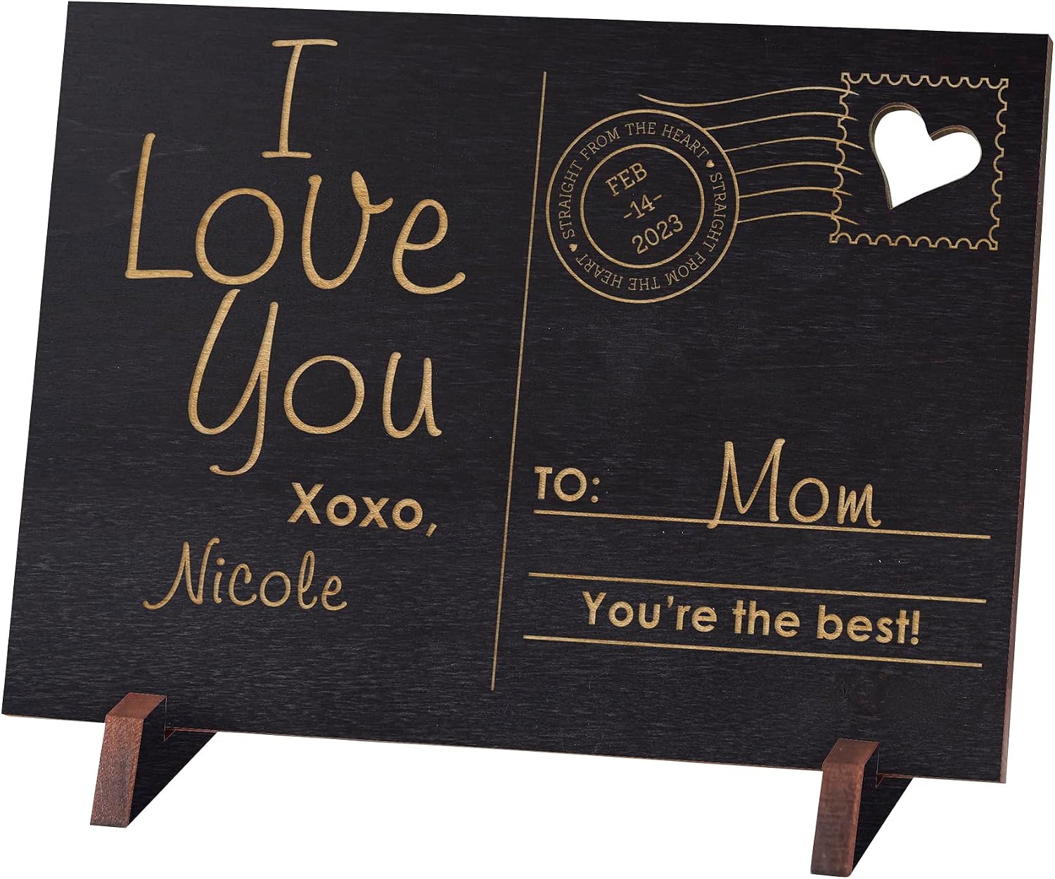 Personalization Universe Sending Love To Mom Personalized Wood Postcard,Natural