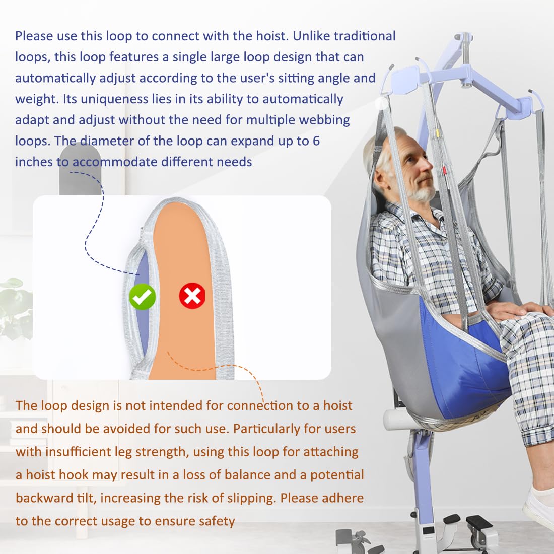 EZ Assistive Écharpe de levage pour patient, jambe divisée avec dossier bas ou haut, sangle de levage pour transfert, positionnement et levage, capacité de poids de 226,8 kg (dos moyen-bas)