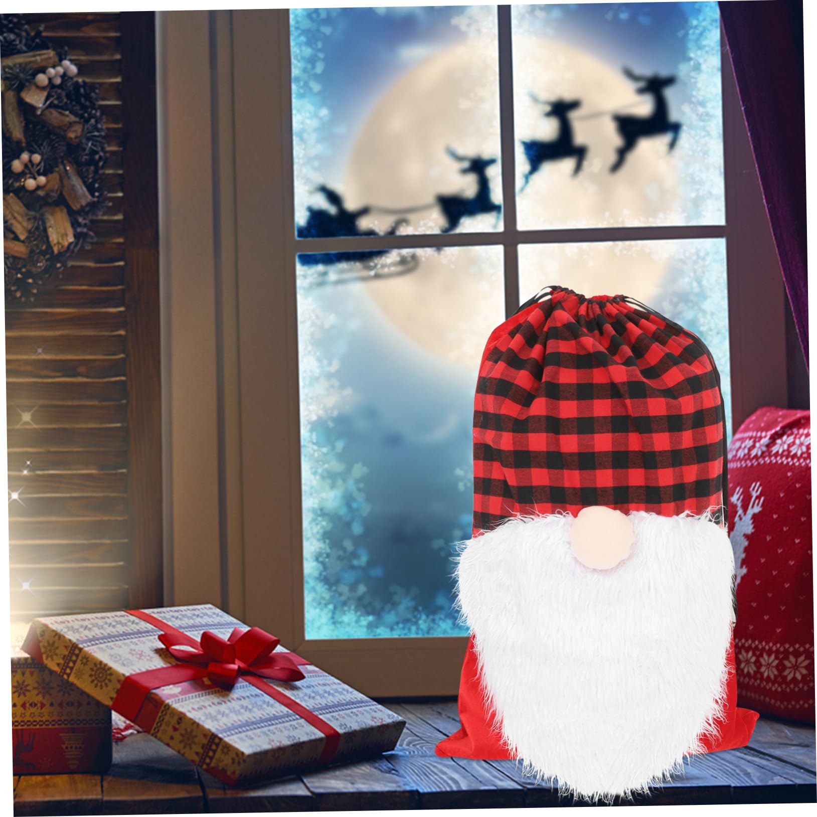 AKOOSY Große Weihnachts Geschenktüte mit Motiv Großer Kapazität Kordelzug Vielseitige Geschenkverpackung für Süßigkeiten Snacks Kleine Präsente Deko für Xmas Partybedarf