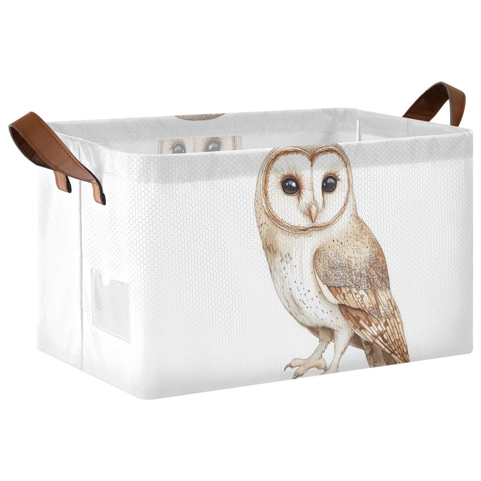 Watercolor Cute Tawny Owl Wild Animal Baby Storage Basket with Labels&Handles Rectangular Waterproof Nursery Storage Bins Collapsible Shelf Organizer