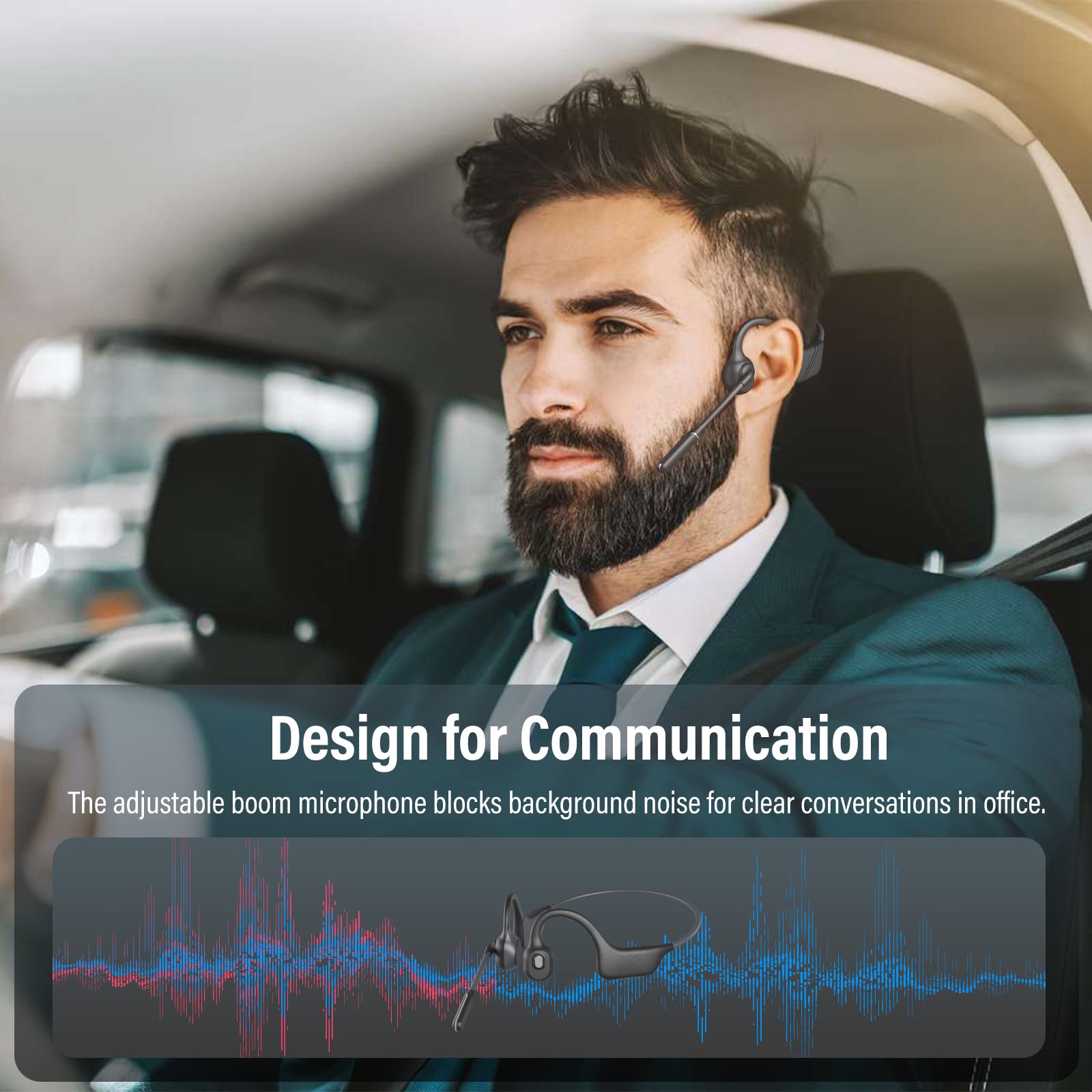 Knochenschall Kopfhörer Bluetooth Headset mit Mikrofon für Büro Callcenter | 33g Ultraleicht, offene Ohren und leicht für Komfort, 270° drehbare Geräuschunterdrückendes Mikrofon für Callcenter Zoom
